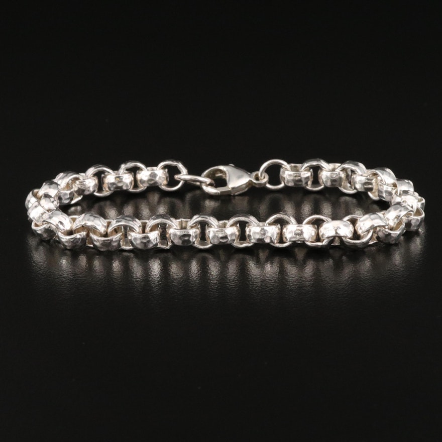 Sterling Silver Textured Rolo Chain Bracelet