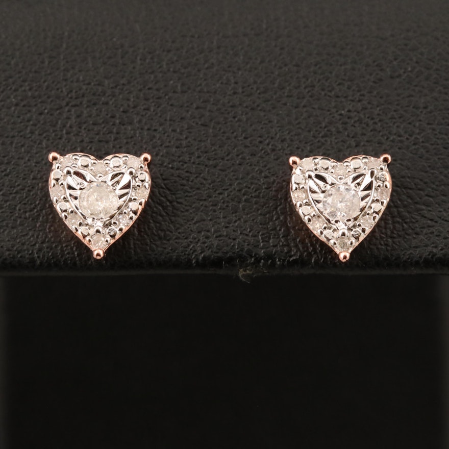 Sterling Diamond Heart Stud Earrings