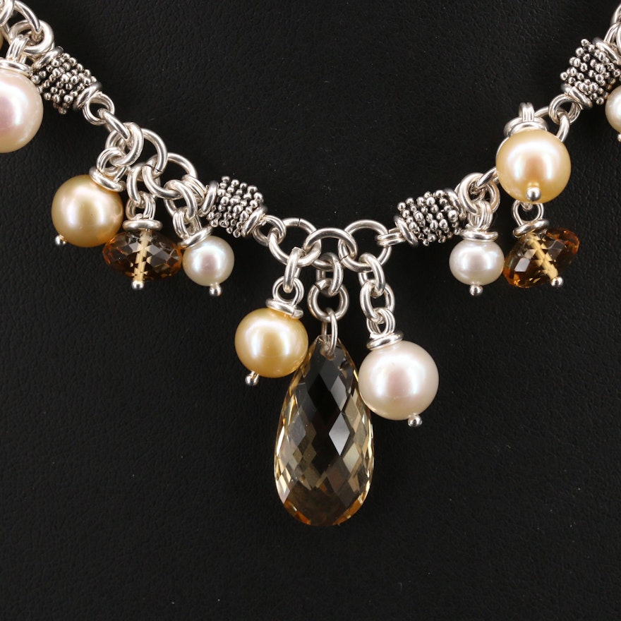 Michael Dawkins Sterling Pearl and Citrine Fringe Necklace