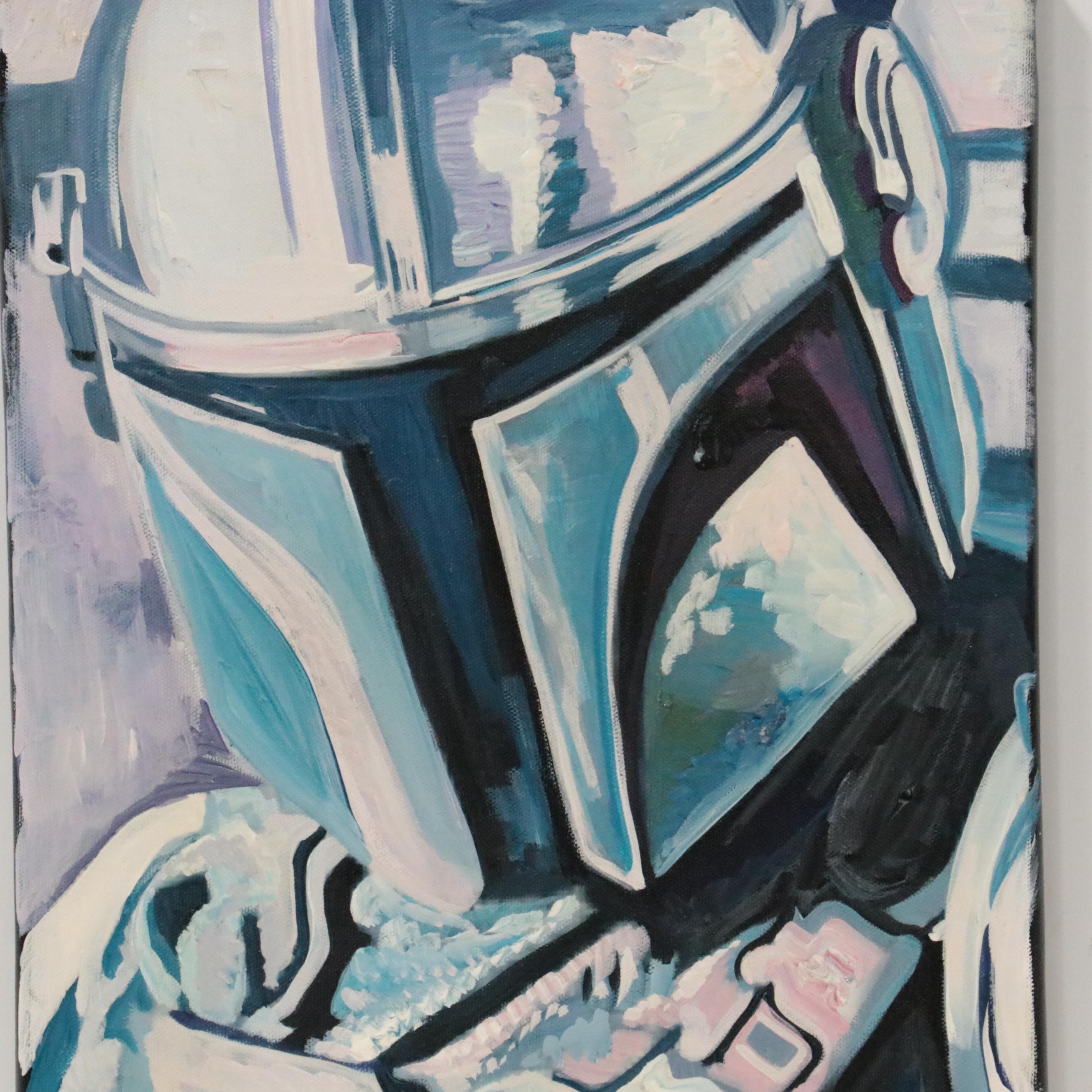 Chris Cargill Pop Art Acrylic Painting of the Mandalorian, 21st Century