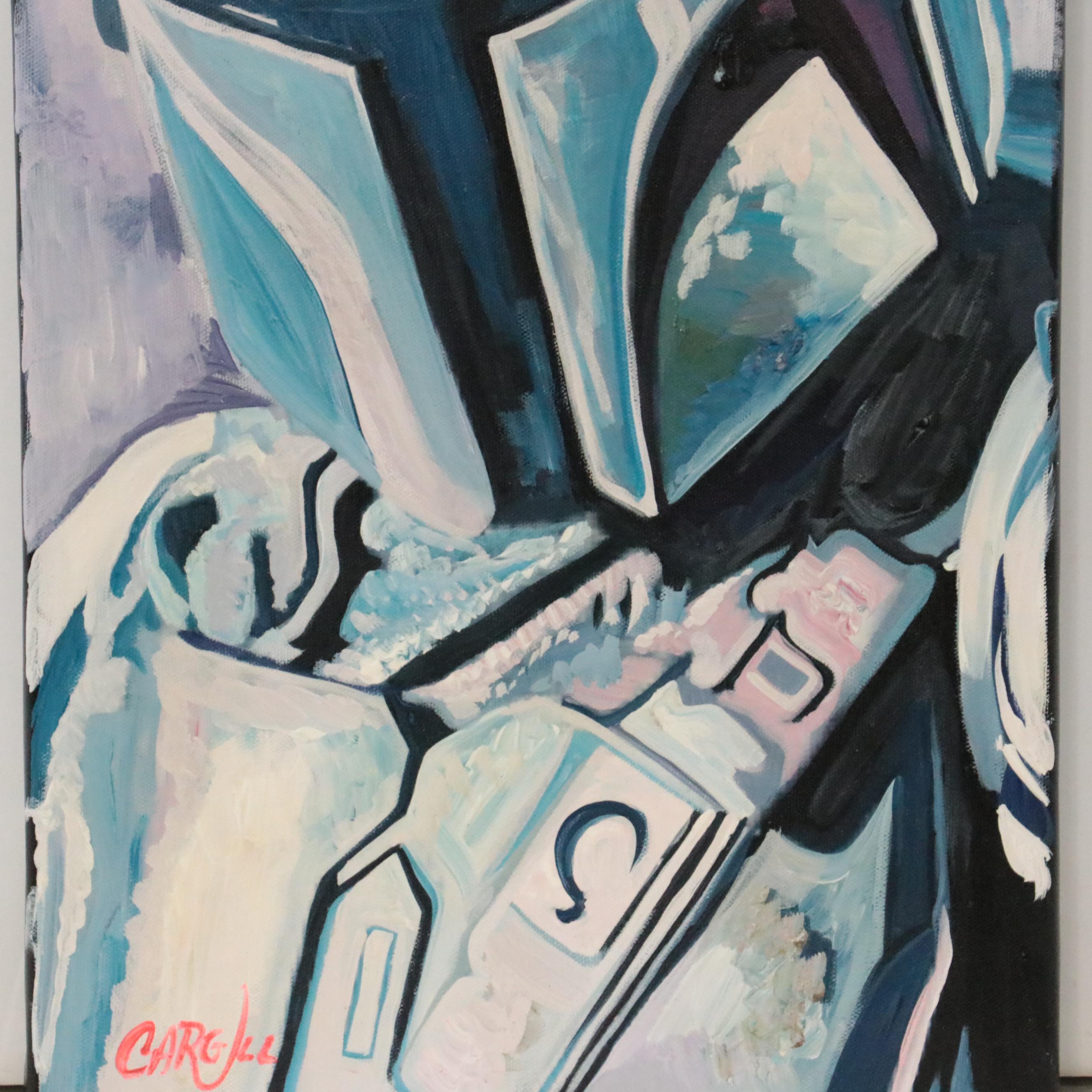 Chris Cargill Pop Art Acrylic Painting of the Mandalorian, 21st Century