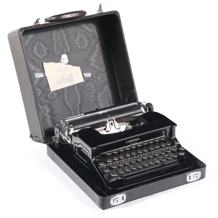 Smith Corona "Sterling" Typewriter with Travel Case, 1940s