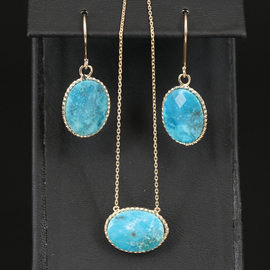 Sterling Silver Turquoise Necklace and Drop Earrings