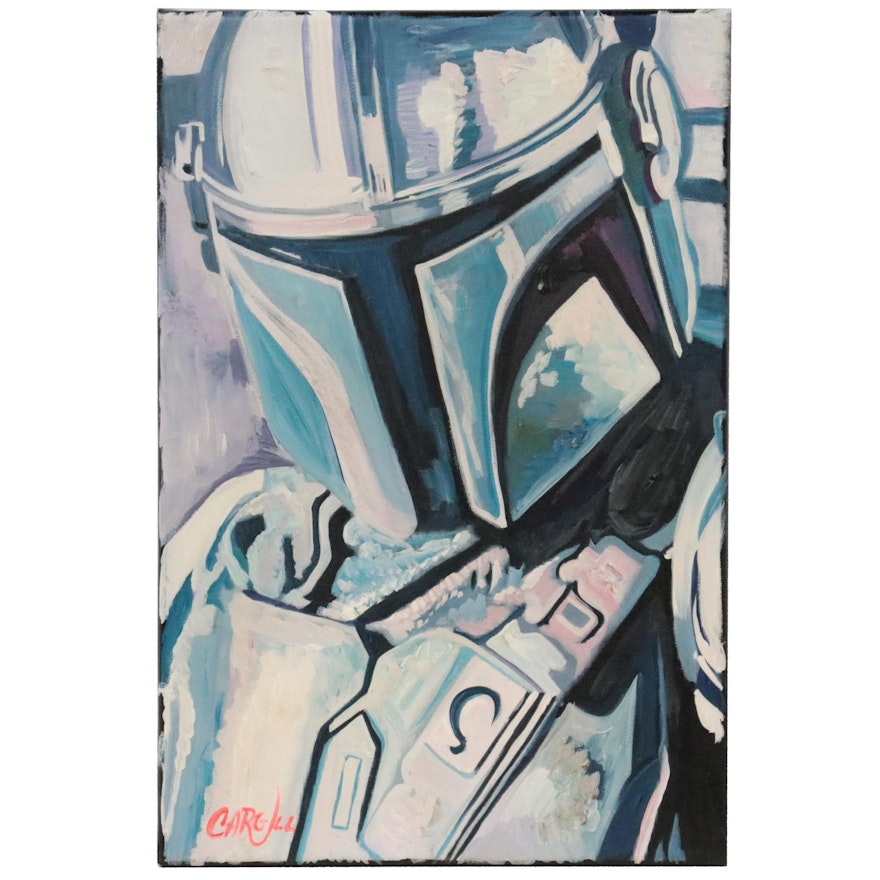 Chris Cargill Pop Art Acrylic Painting of the Mandalorian, 21st Century