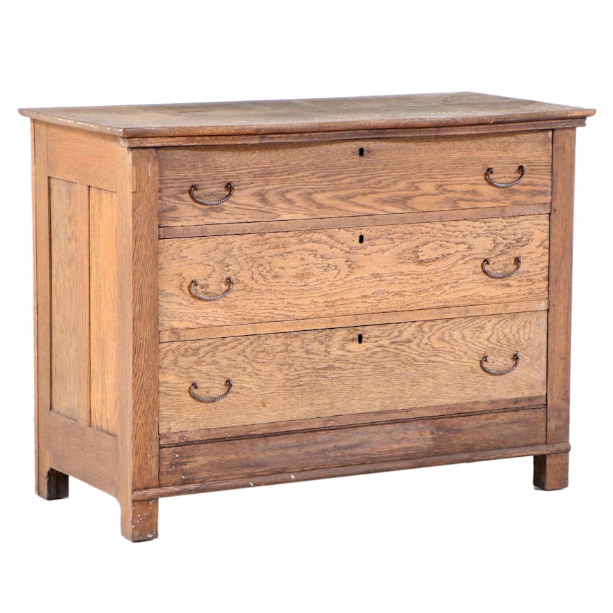 Late Victorian Oak Three-Drawer Serpentine Chest, Late 19th/Early 20th Century