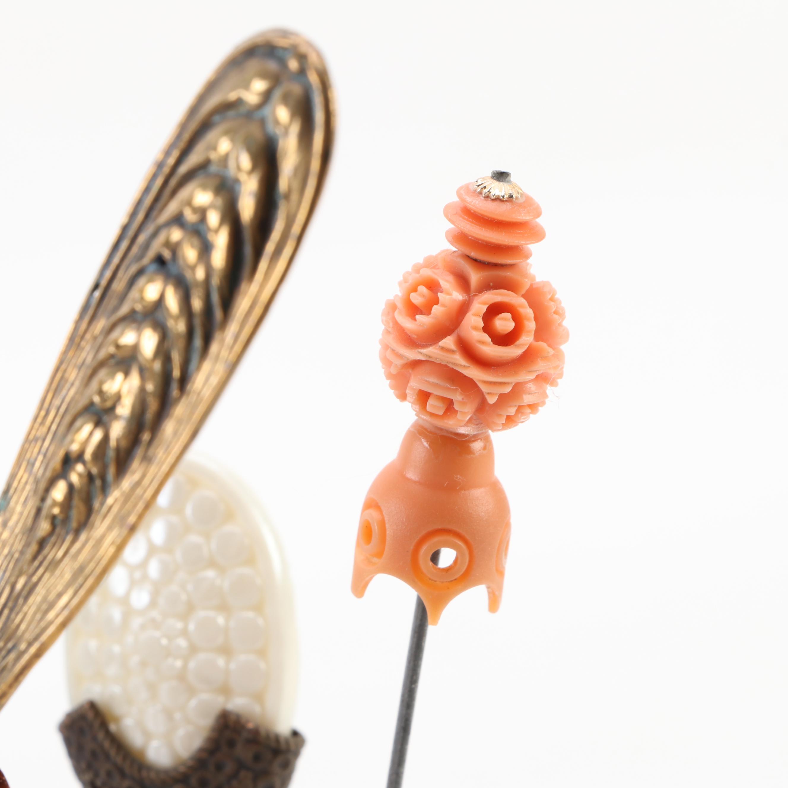 Victorian Porcelain Hat Pin Holders and Shakers with Metal and Resin Hat Pins