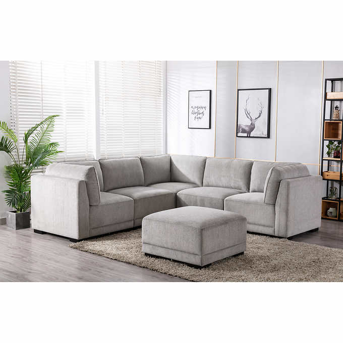 "Belize" Six-Piece Fabric Modular Sectional with Ottoman
