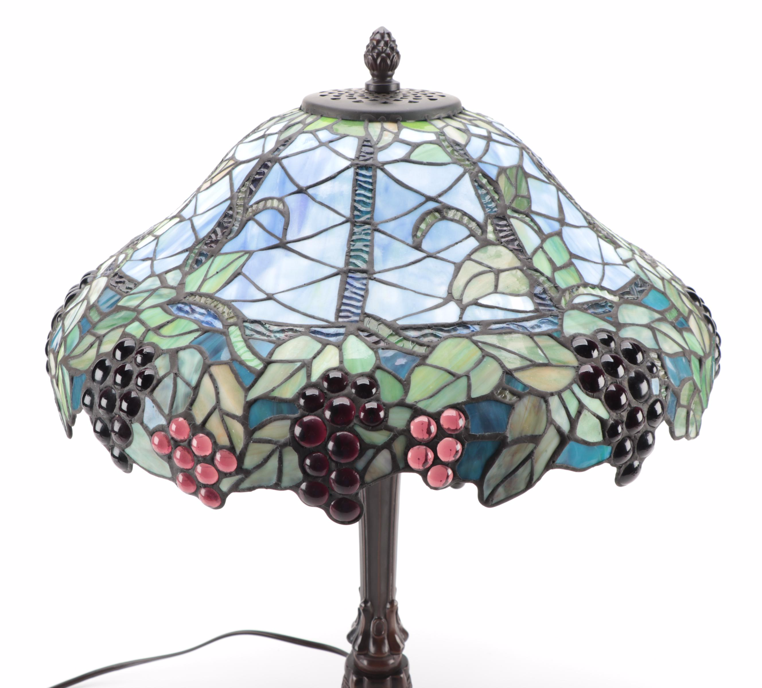 Art Nouveau Style Grape Vines and Clusters Slag Glass Table Lamp, 21st Century