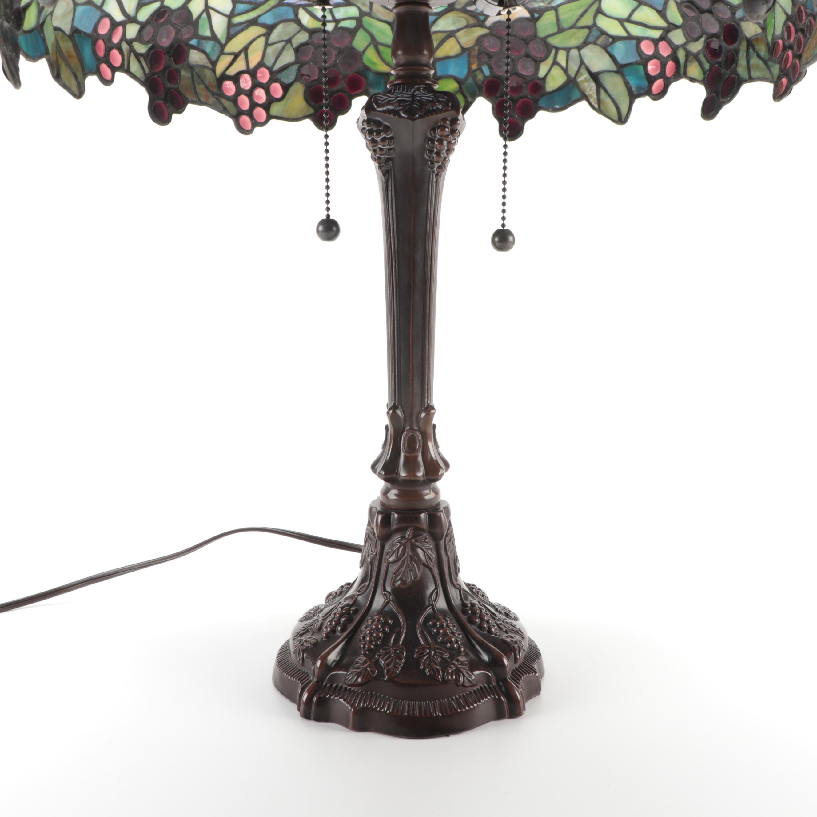 Art Nouveau Style Grape Vines and Clusters Slag Glass Table Lamp, 21st Century