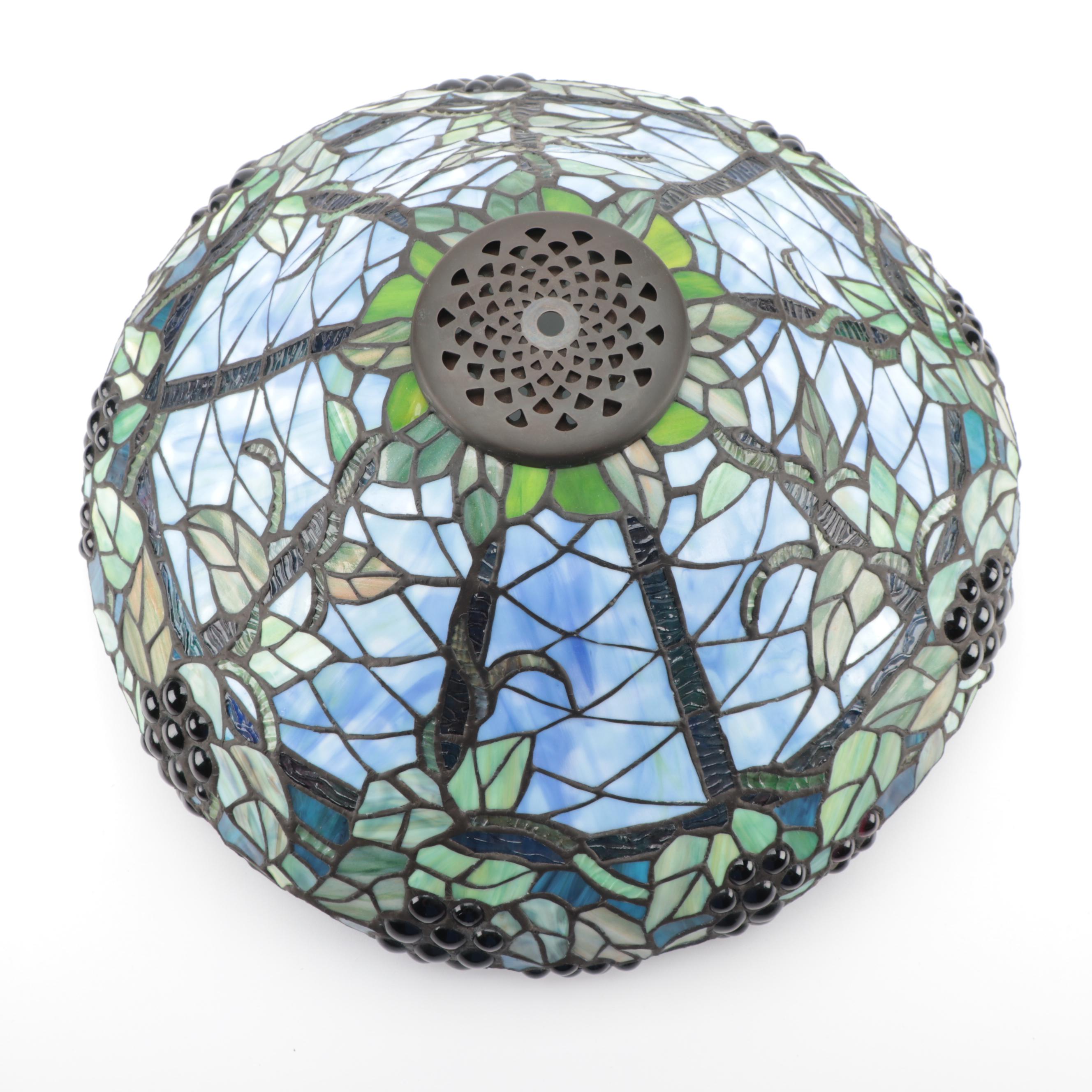 Art Nouveau Style Grape Vines and Clusters Slag Glass Table Lamp, 21st Century
