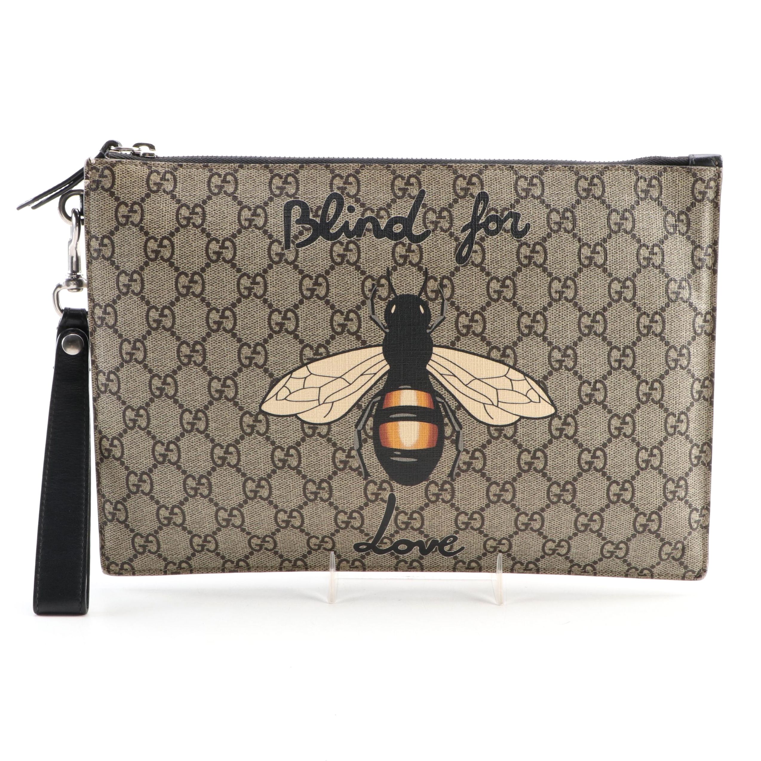 Gucci Bestiary Pouch in Bee "Blind For Love" Print GG Supreme Canvas