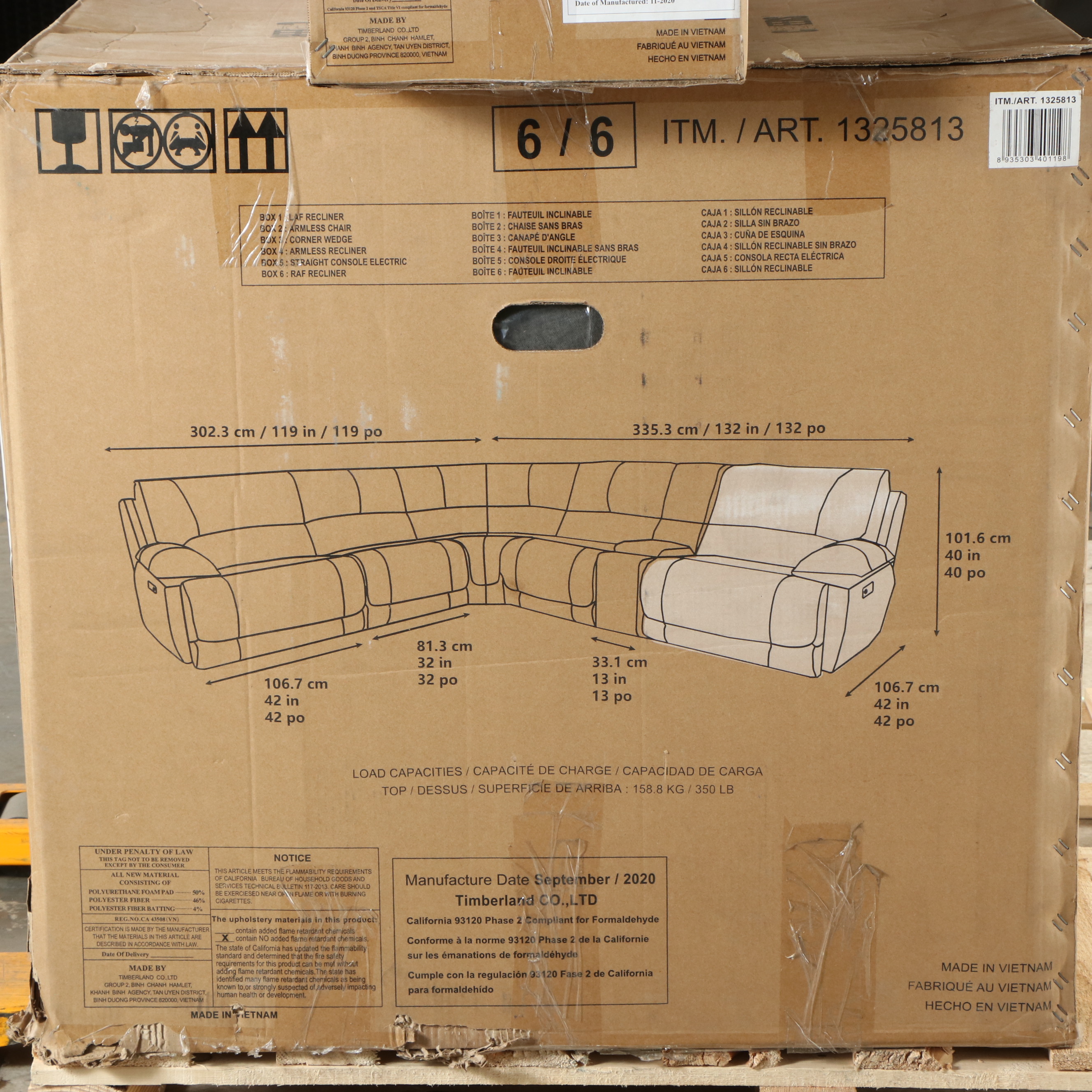 Cheers "Redding" Six-Piece Fabric Power Reclining Sectional with Power Headrest