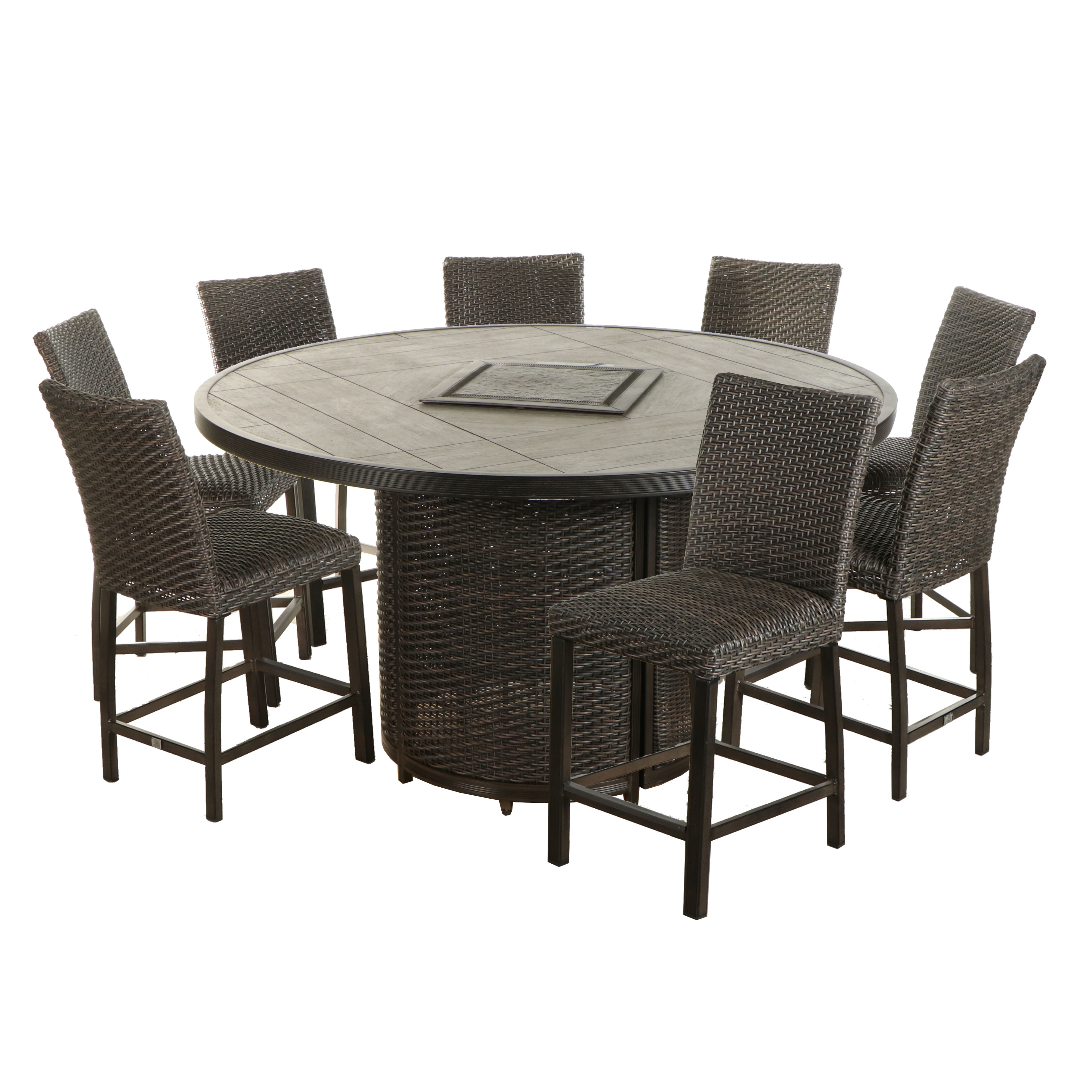 Agio "McKenzy" Resin Wicker BarHeight Fire Pit Outdoor Dining Set EBTH