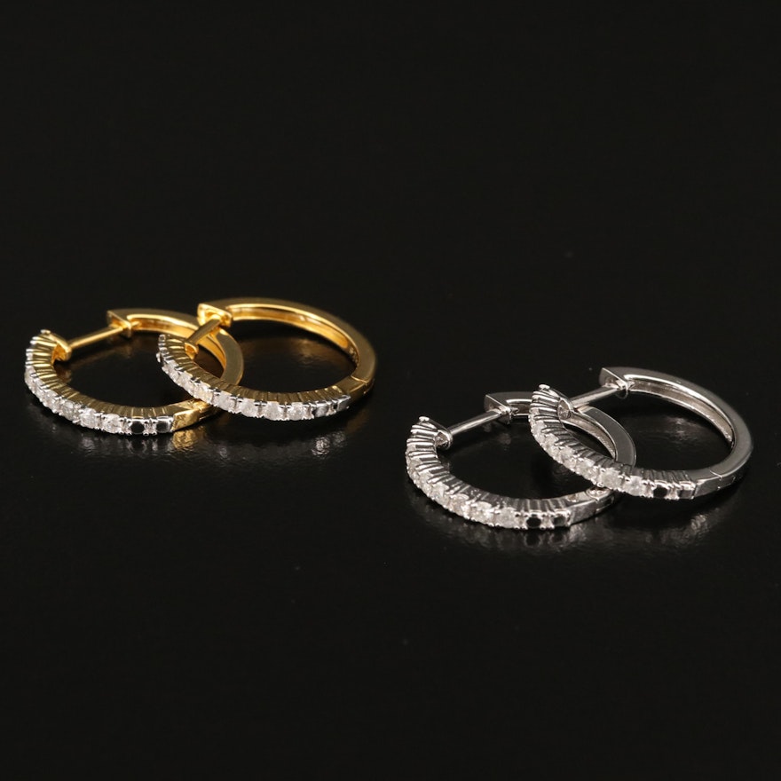 Sterling Silver Diamond Huggie Hoop Earrings