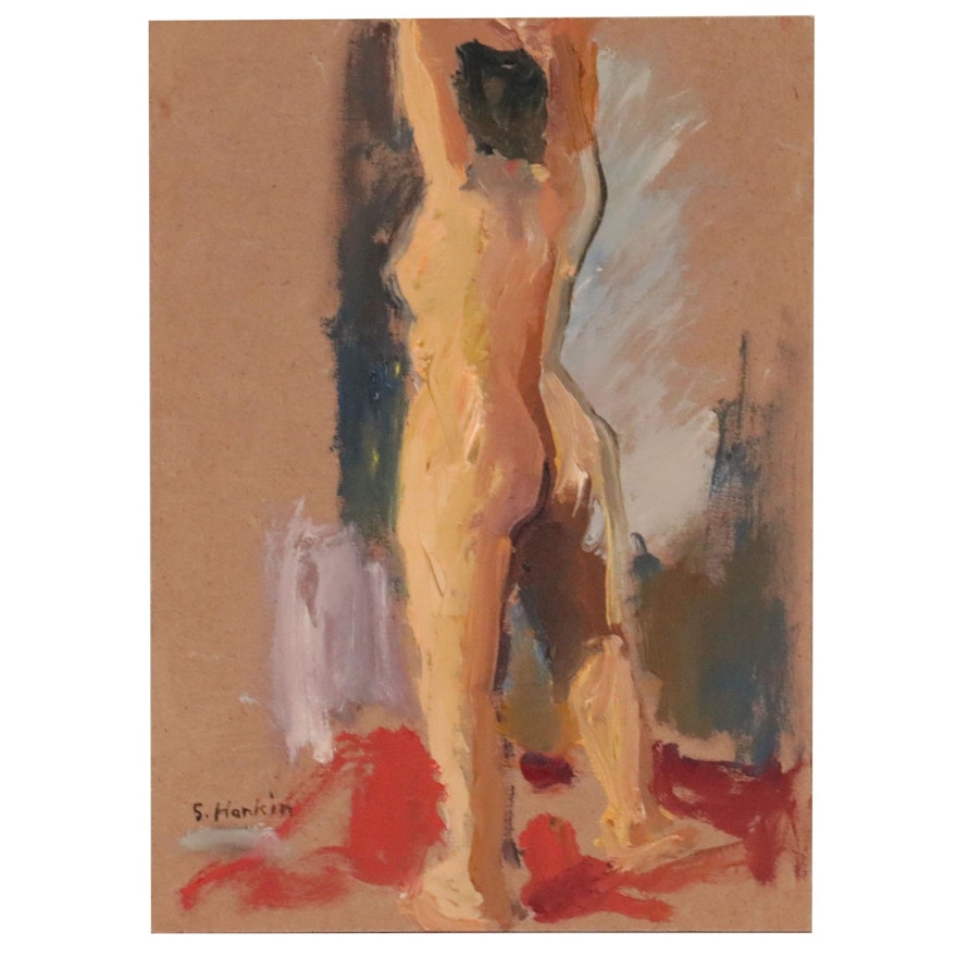 Stephen Hankin Oil Painting "Nude From The Back Arms Above Head"