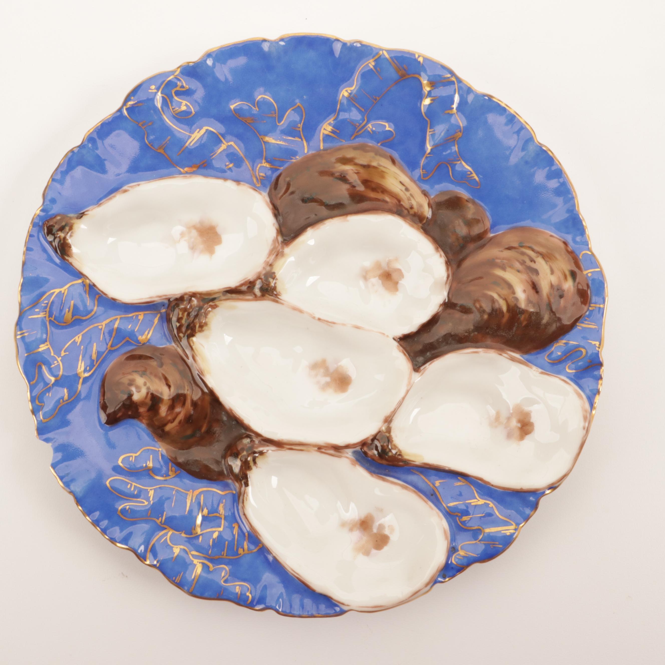 Haviland Hand-Painted Limoges Porcelain Oyster Plate, Late 19th Century