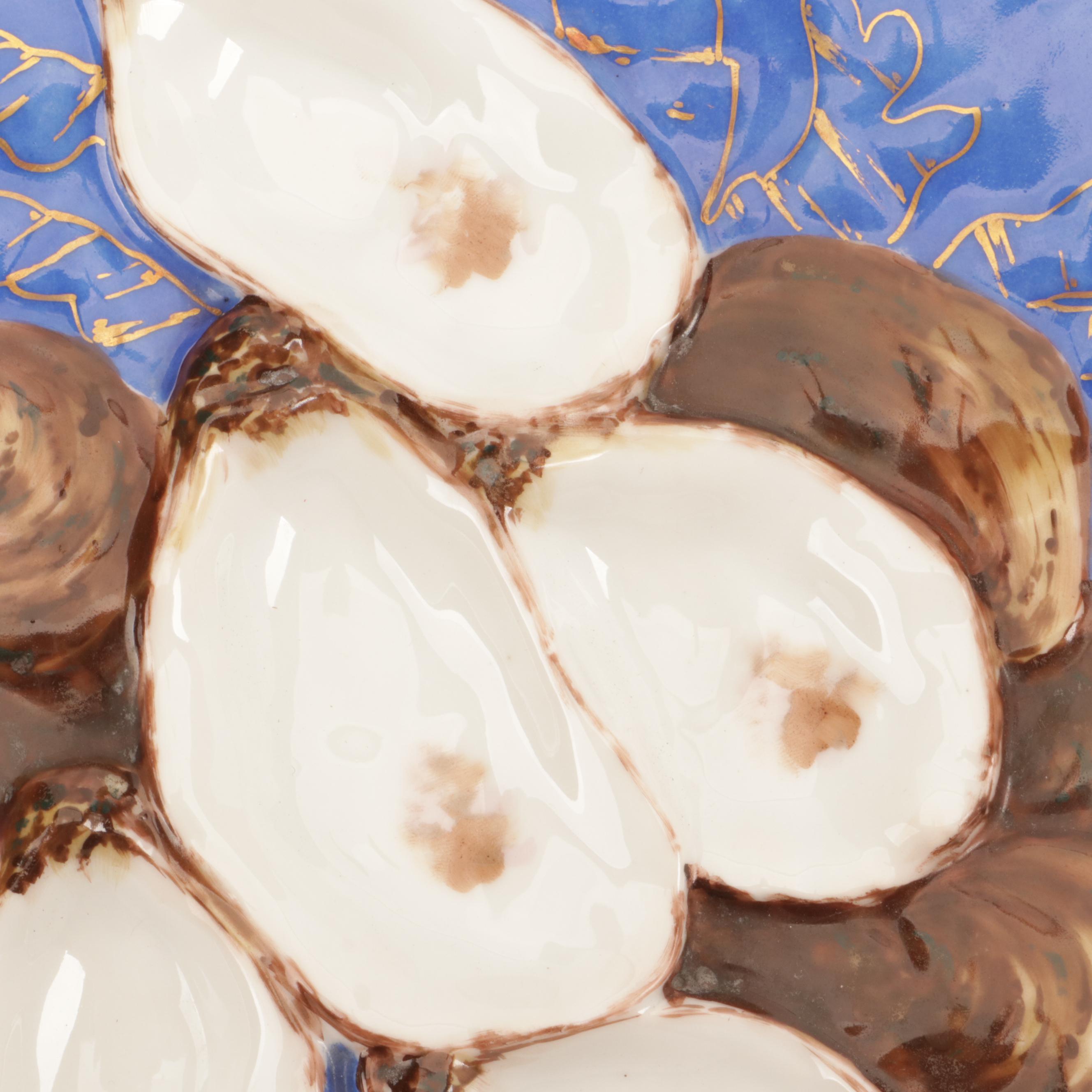 Haviland Hand-Painted Limoges Porcelain Oyster Plate, Late 19th Century