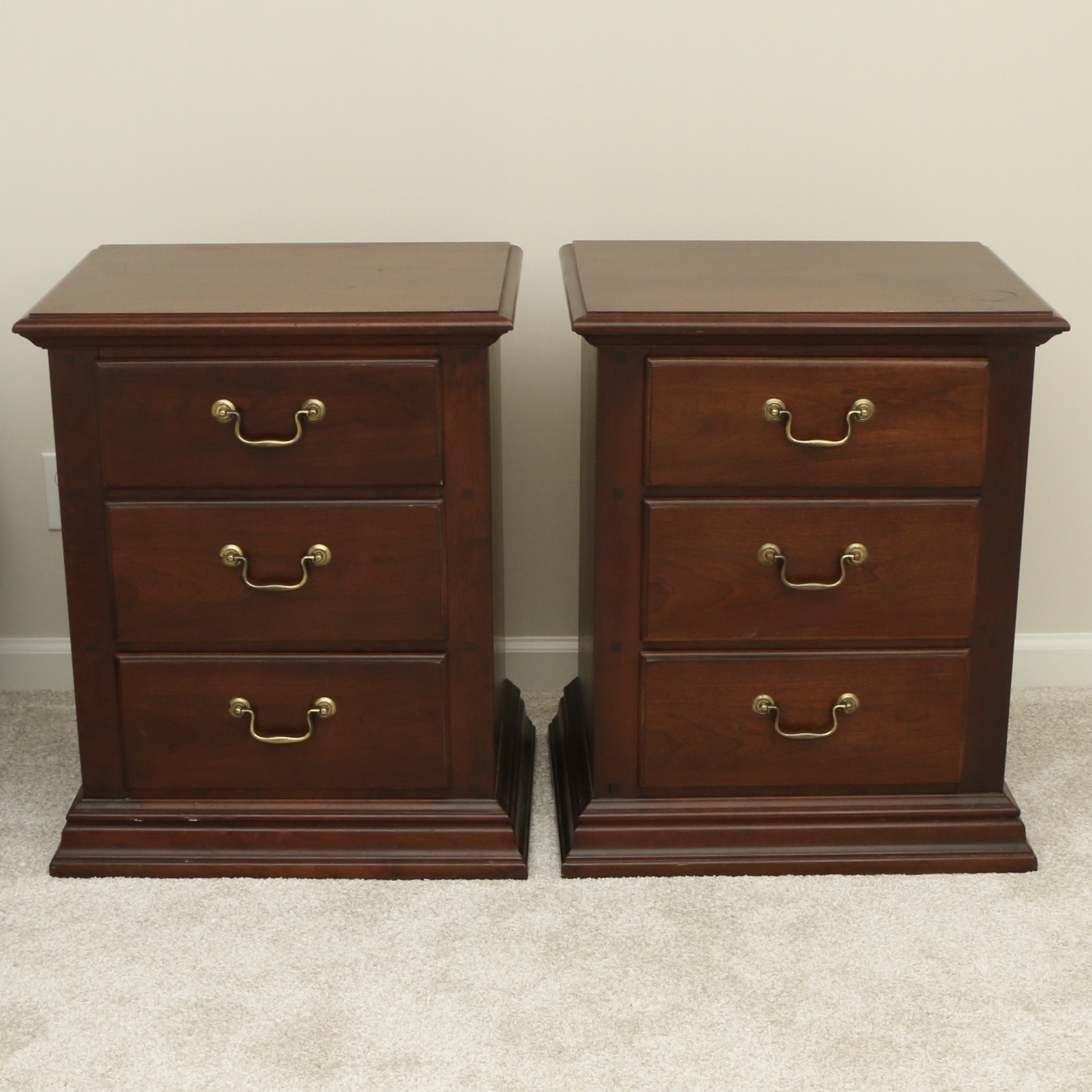 Thomasville "Pleasant Hill" Cherry Three-Drawer Nightstands, Pair