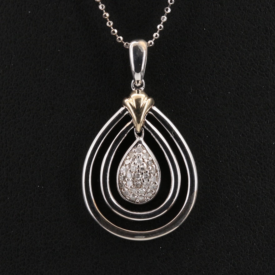 Sterling Silver Diamond Teardrop Necklace with 14K Accent