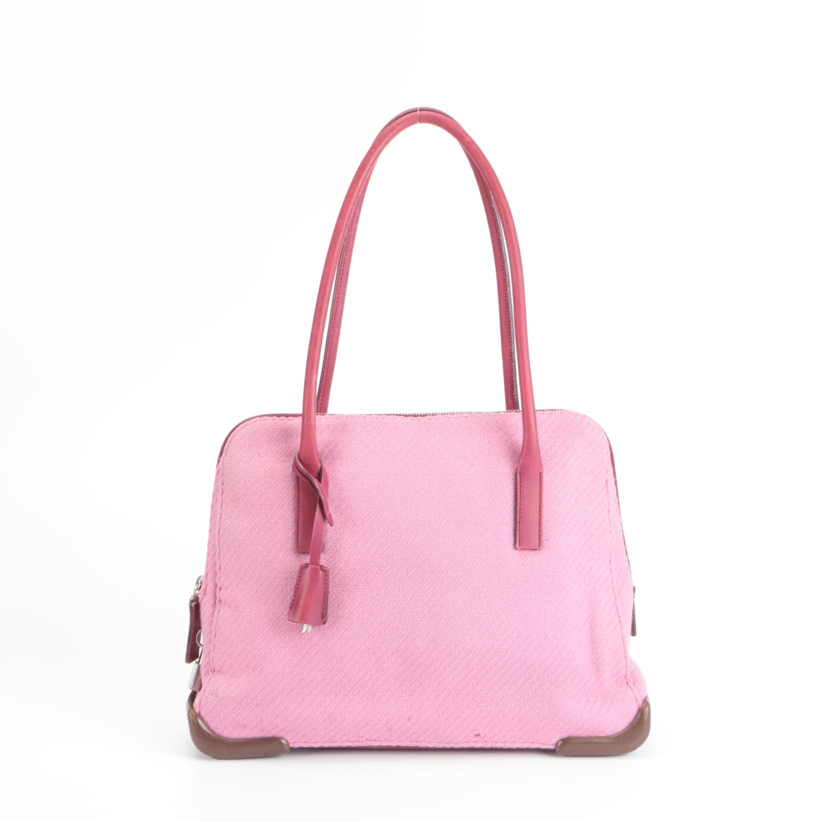 Prada Pink Wool and Leather Shoulder Bag
