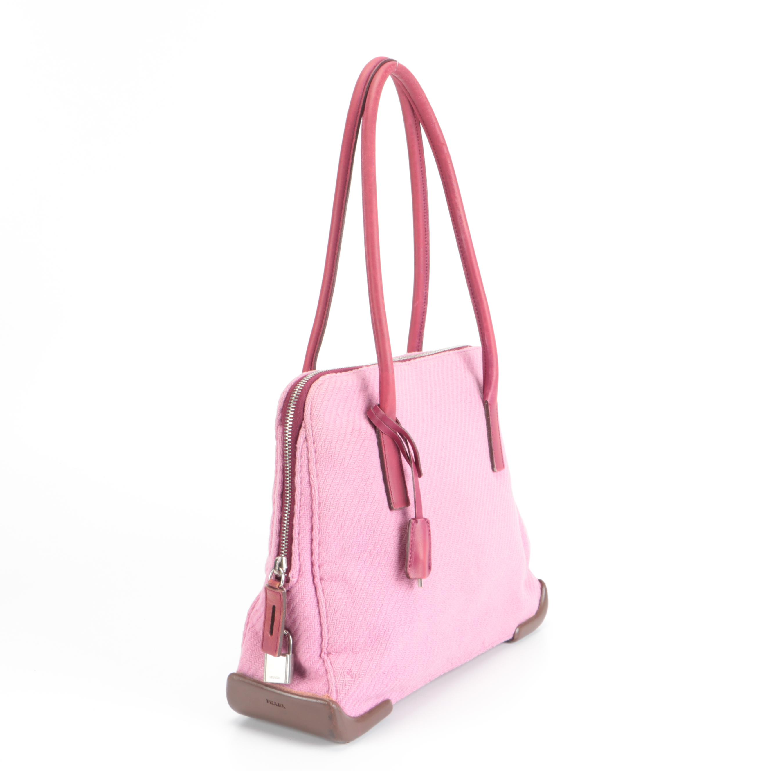 Prada Pink Wool and Leather Shoulder Bag