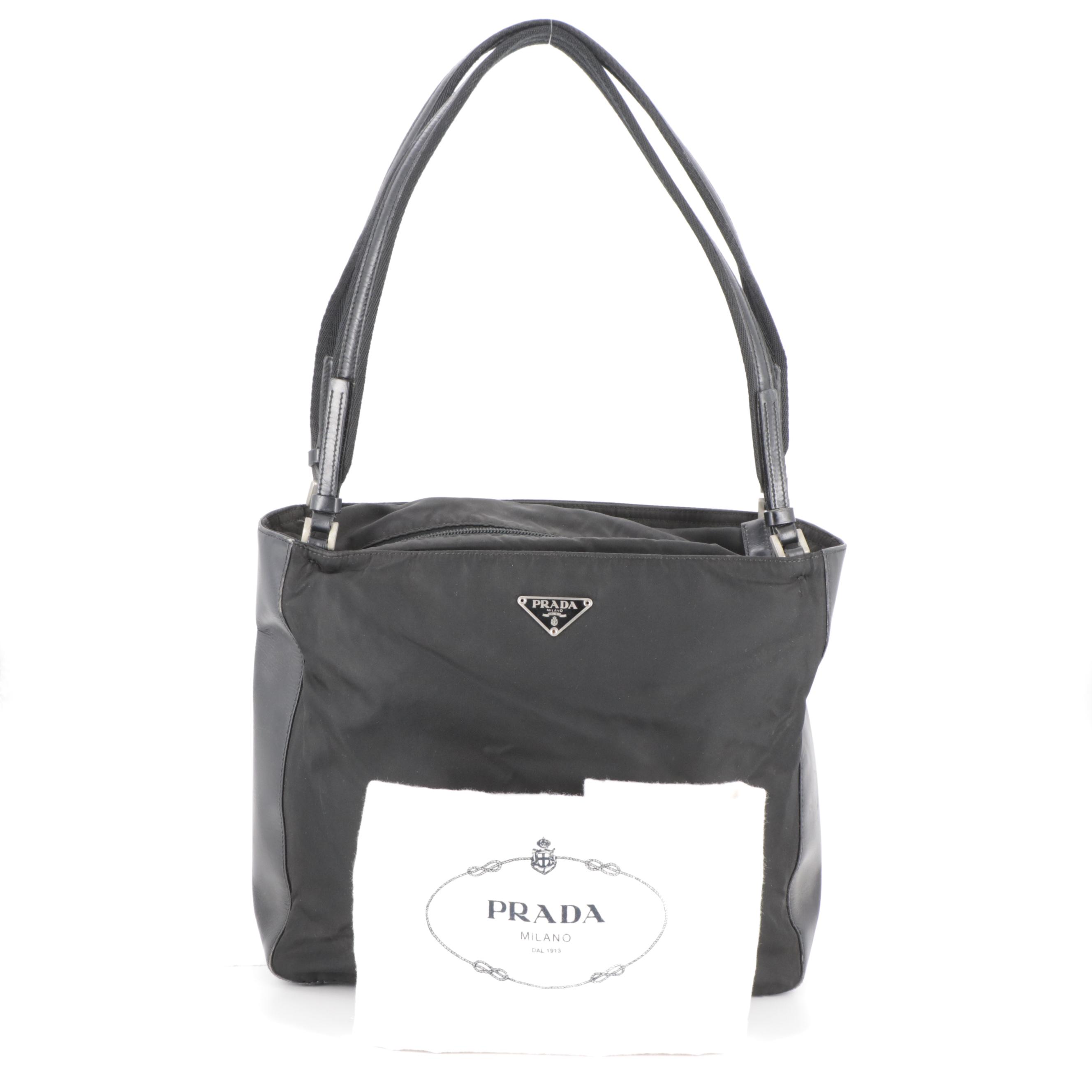 Prada Shoulder Bag in Black Tessuto Nylon and Smooth Leather