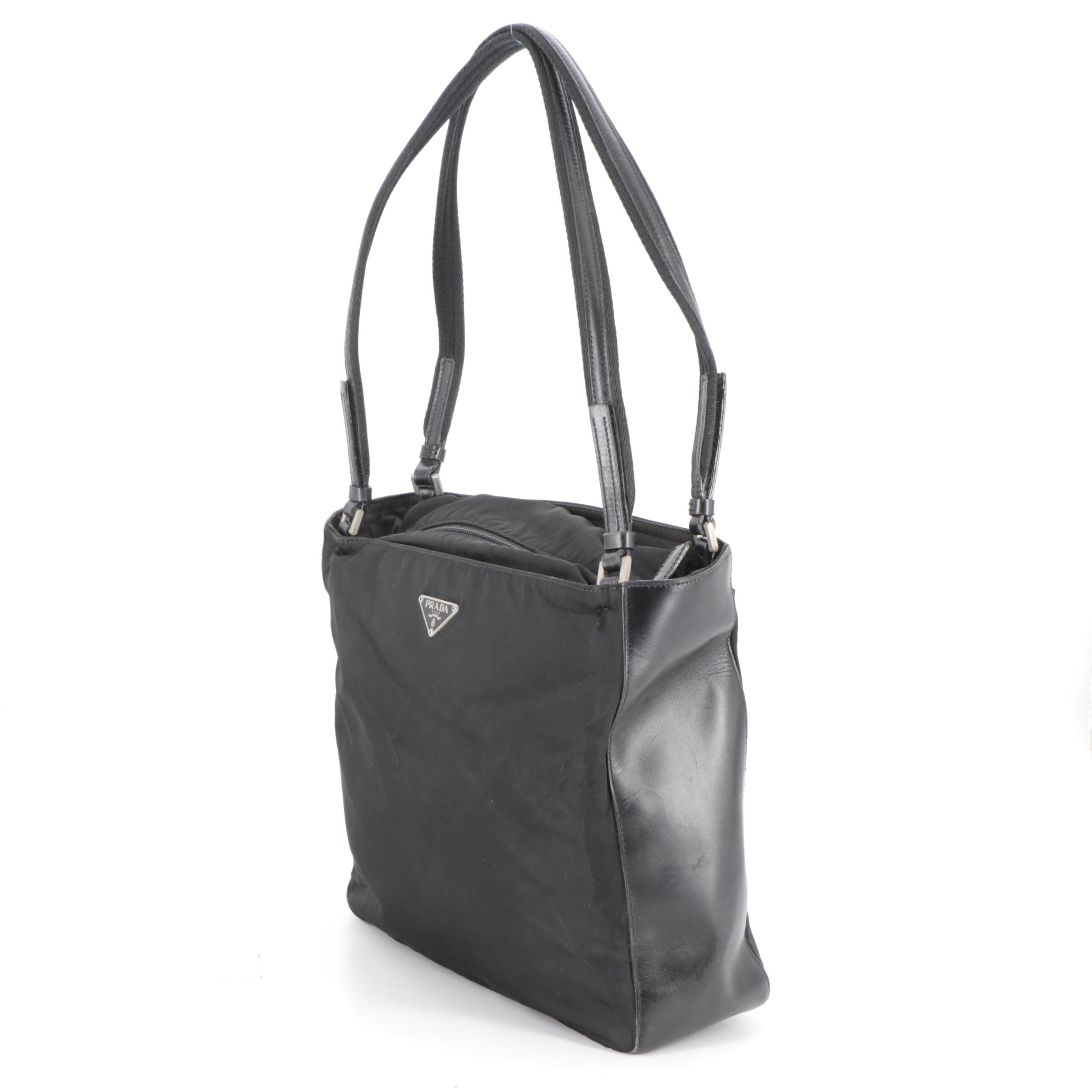 Prada Shoulder Bag in Black Tessuto Nylon and Smooth Leather