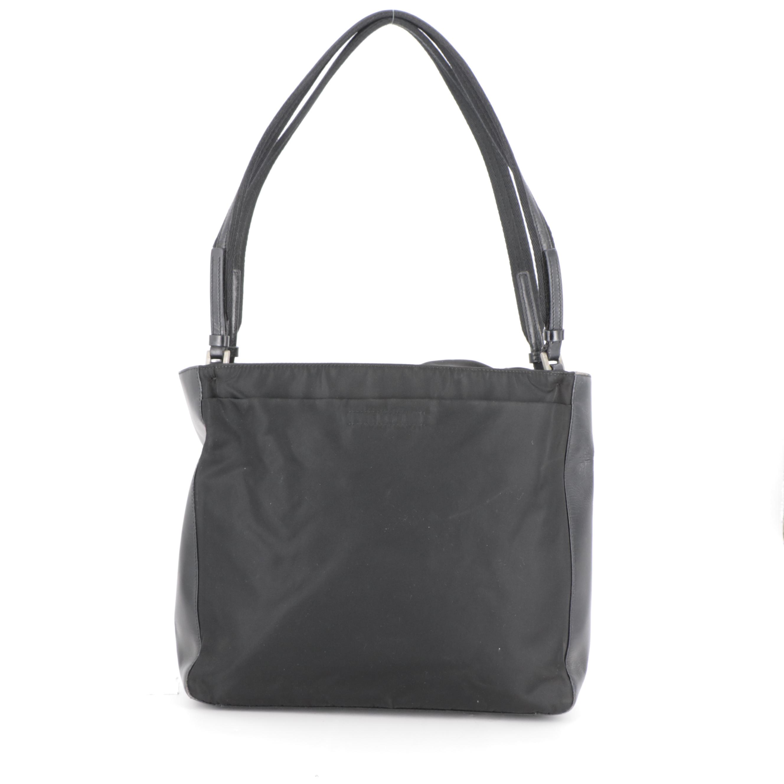Prada Shoulder Bag in Black Tessuto Nylon and Smooth Leather