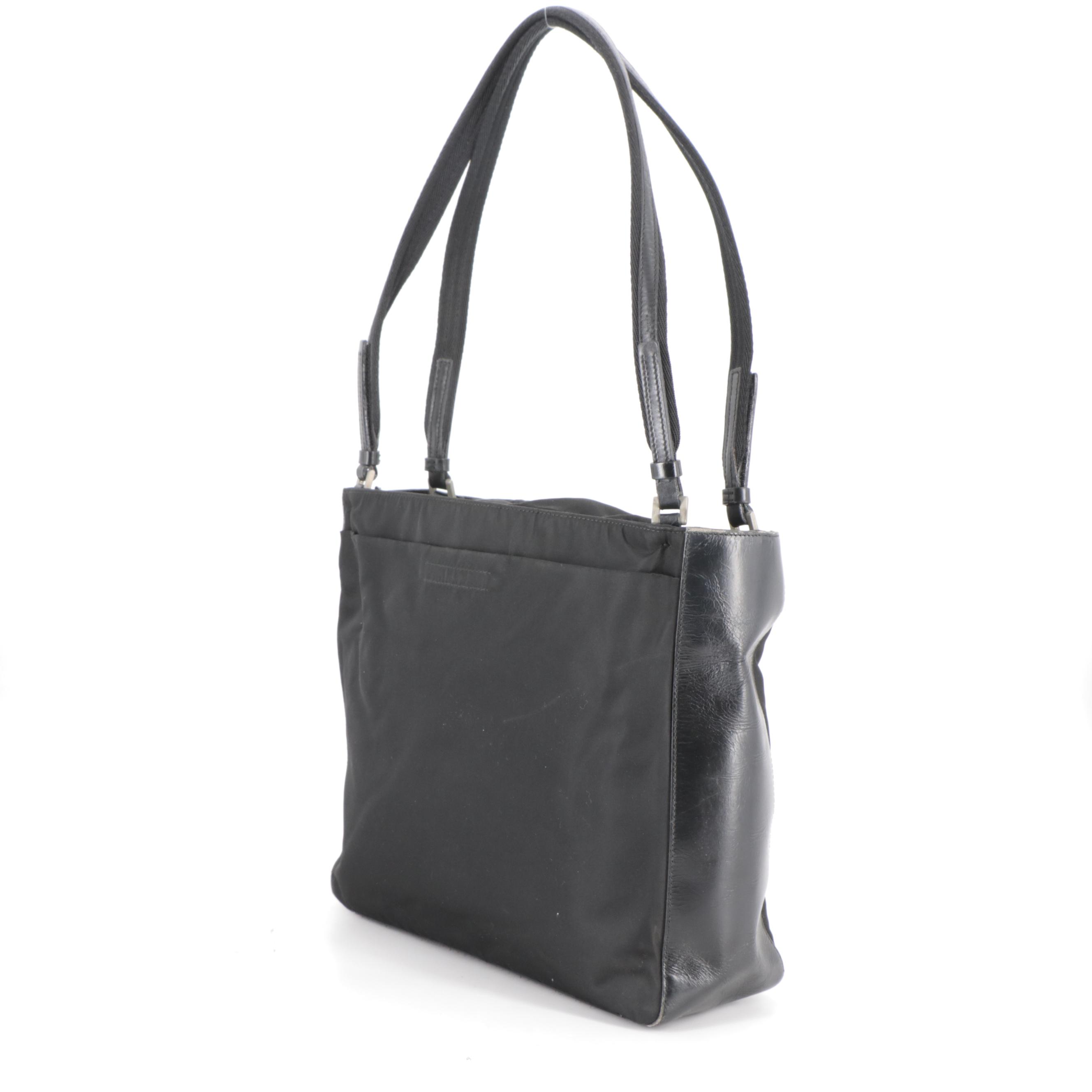 Prada Shoulder Bag in Black Tessuto Nylon and Smooth Leather