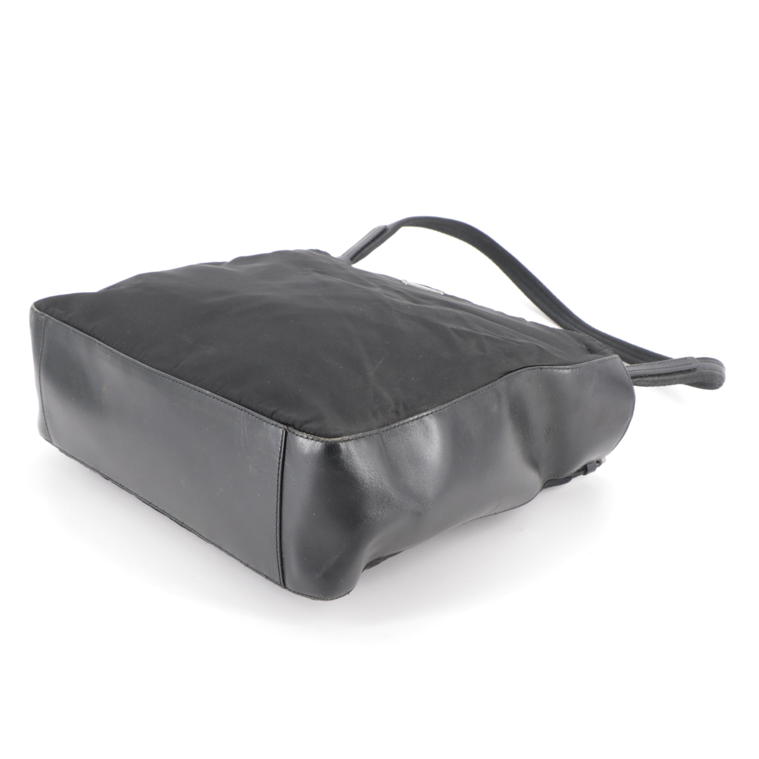 Prada Shoulder Bag in Black Tessuto Nylon and Smooth Leather