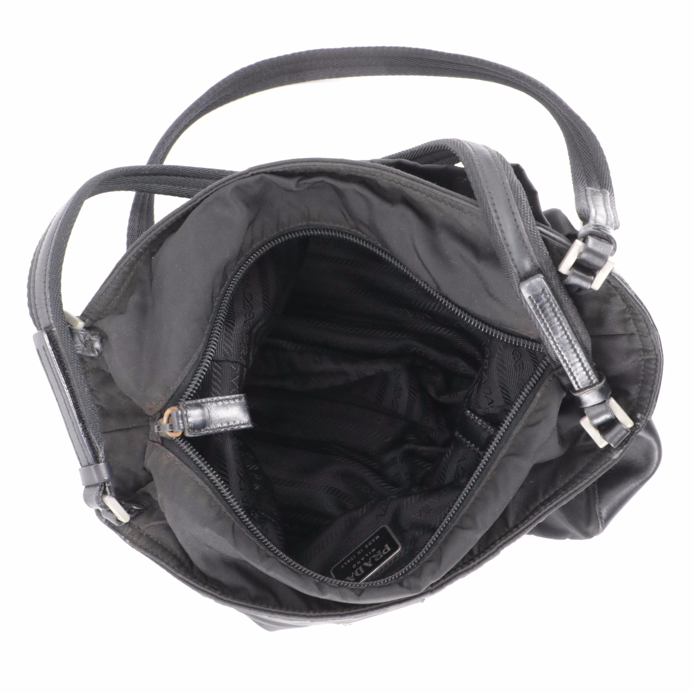 Prada Shoulder Bag in Black Tessuto Nylon and Smooth Leather