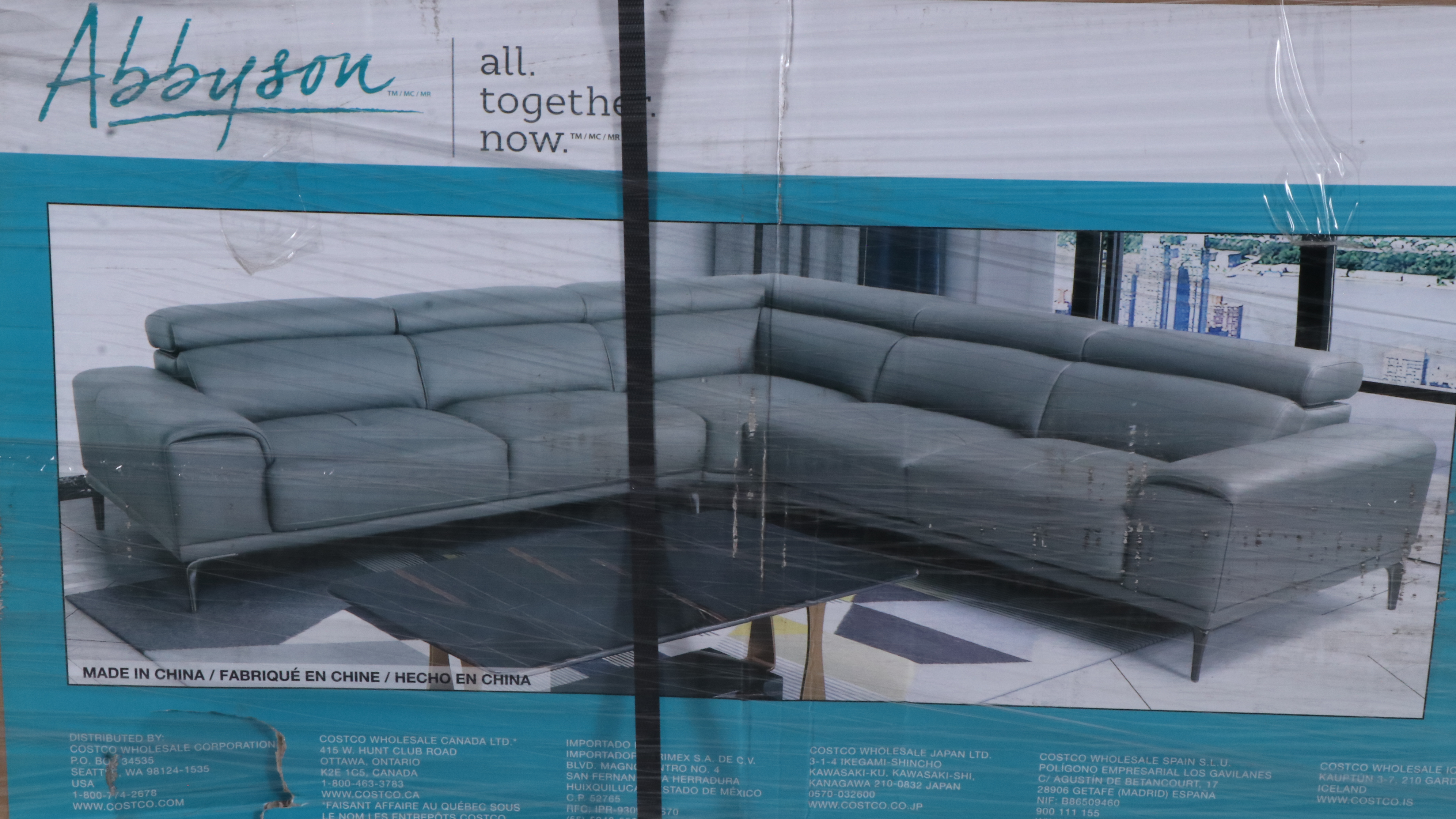 Abbyson Living "Quinton" Top Grain Leather Sectional with Adjustable Headrests