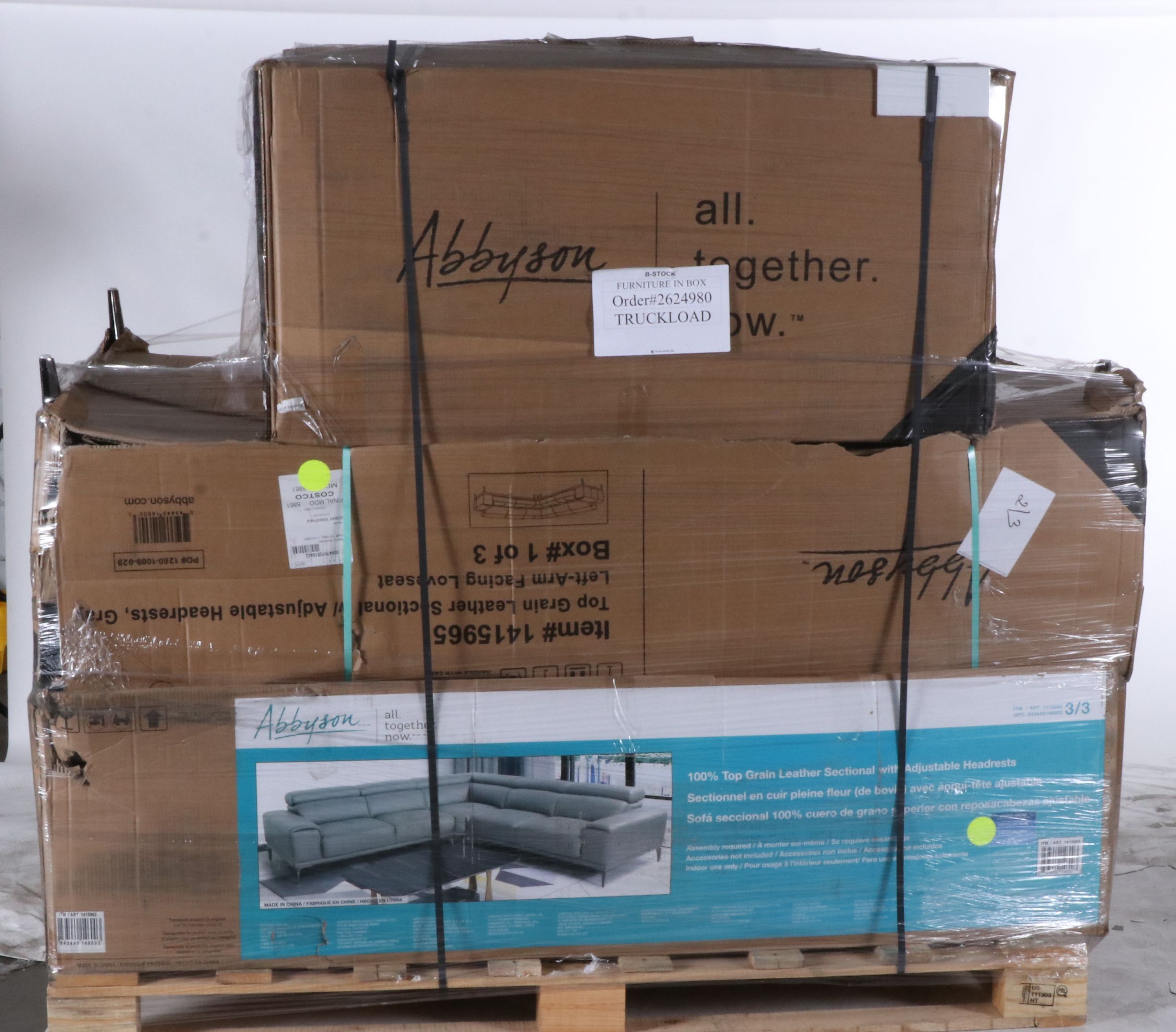 Abbyson Living "Quinton" Top Grain Leather Sectional with Adjustable Headrests