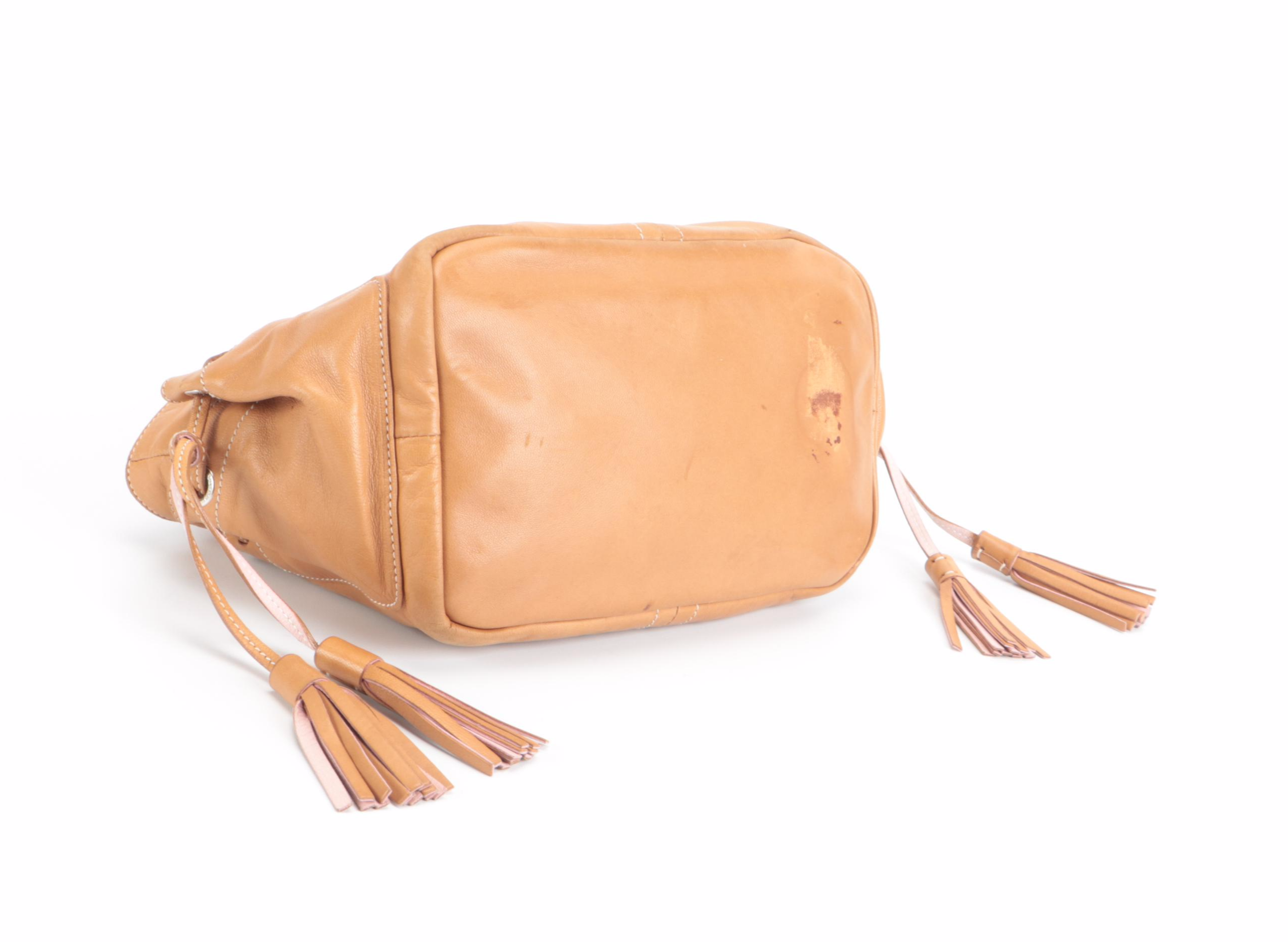 Prada Small Shoulder Bag in Light Brown Lambskin Leather with Tassels