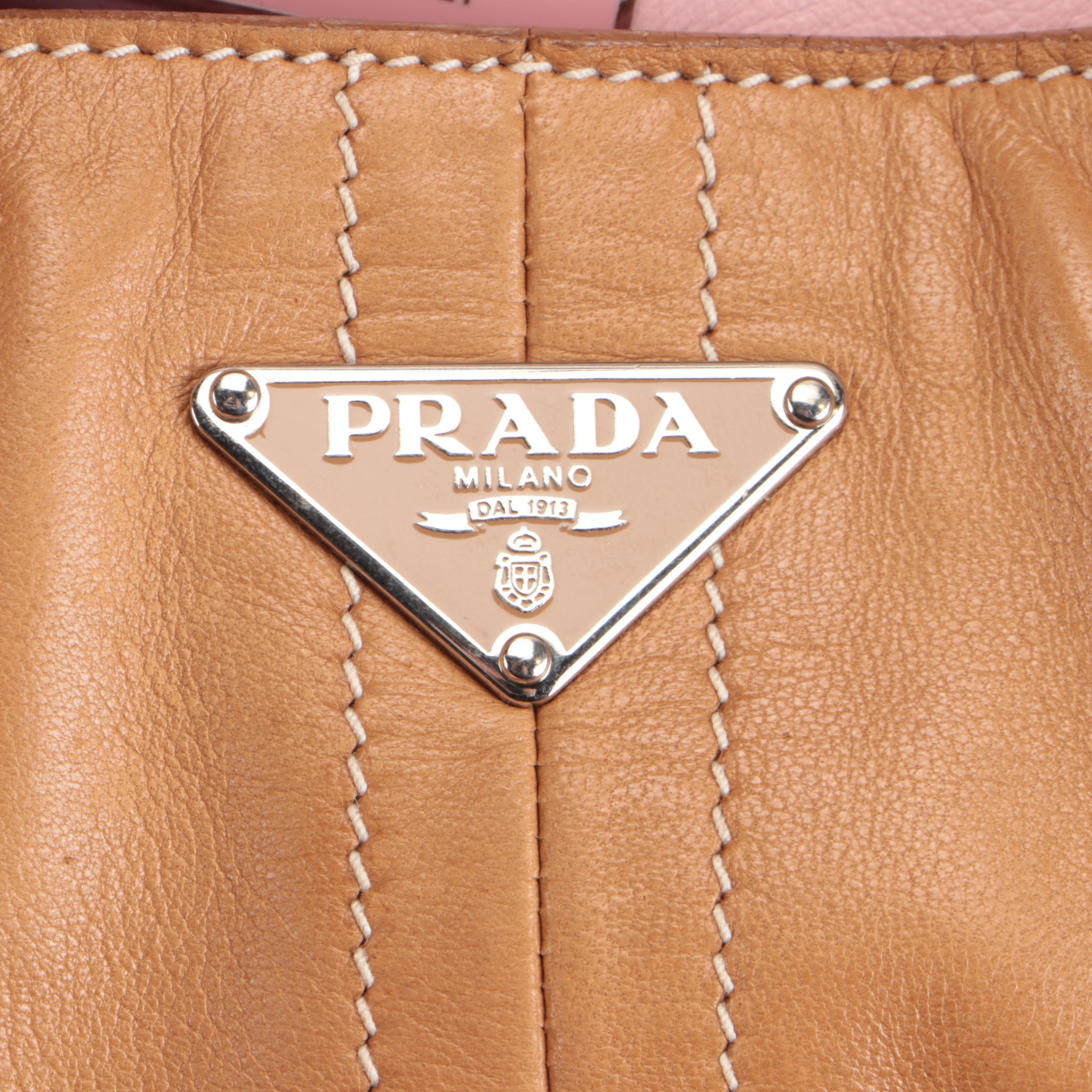 Prada Small Shoulder Bag in Light Brown Lambskin Leather with Tassels