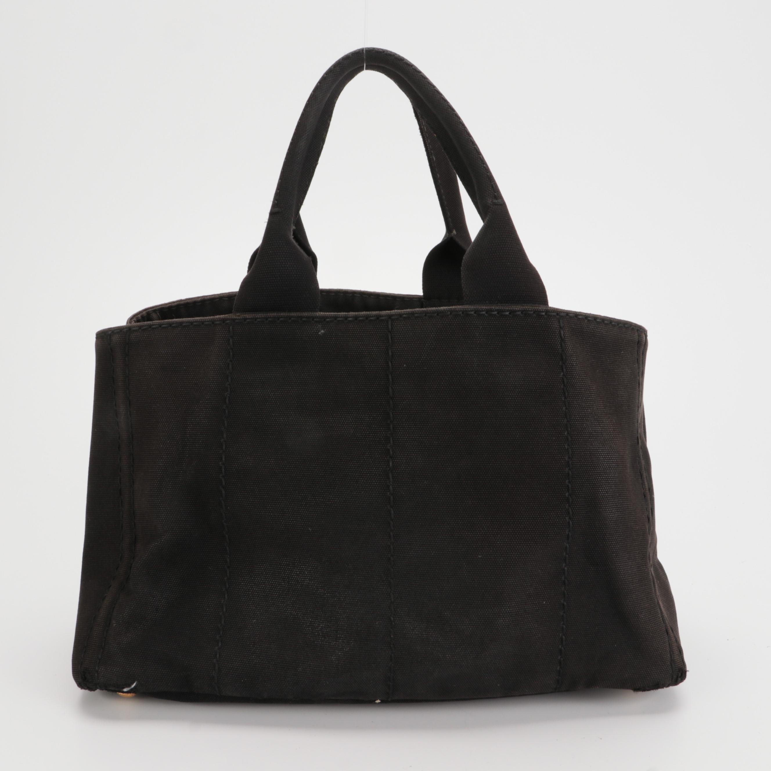 Prada Black Canapa Canvas Tote Bag