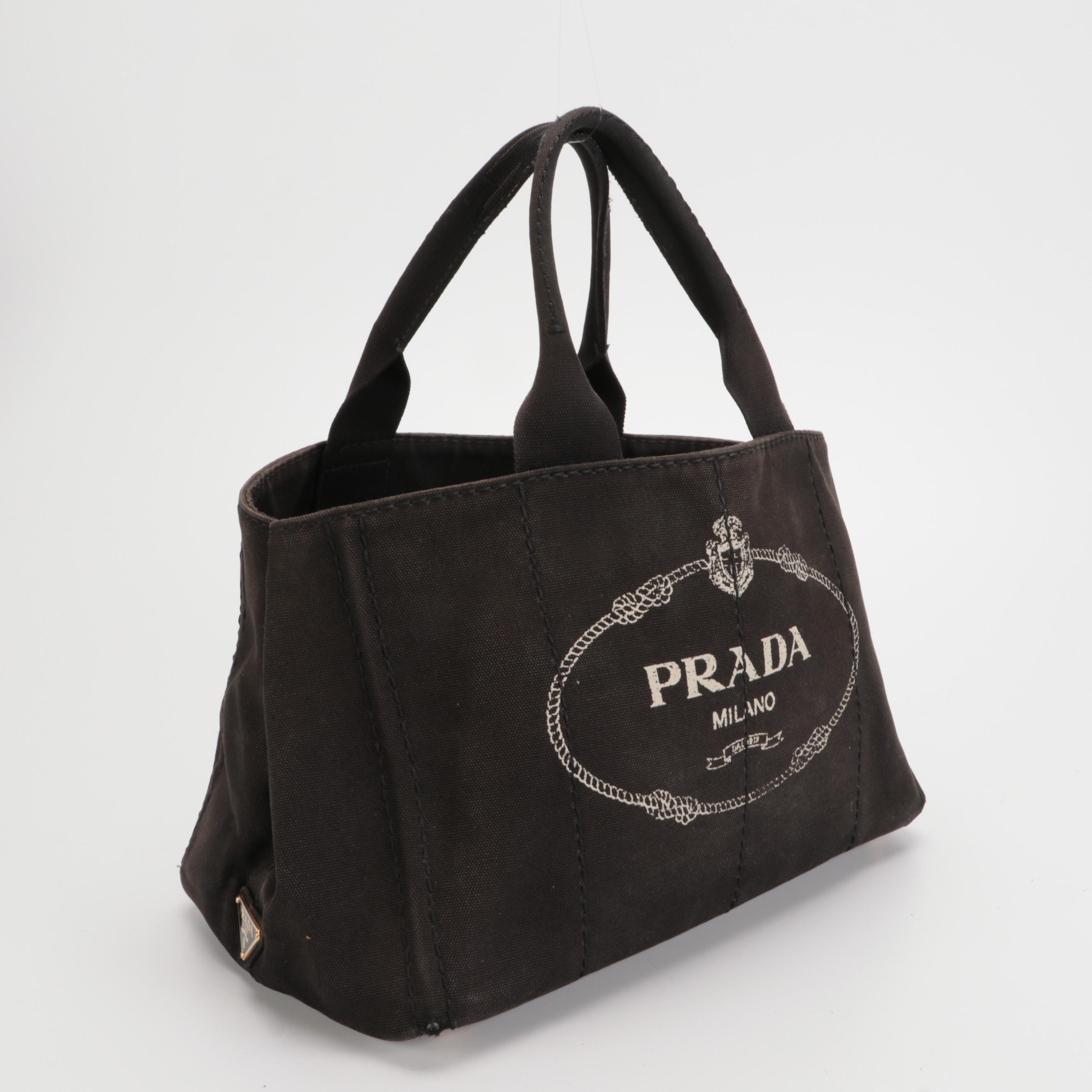 Prada Black Canapa Canvas Tote Bag