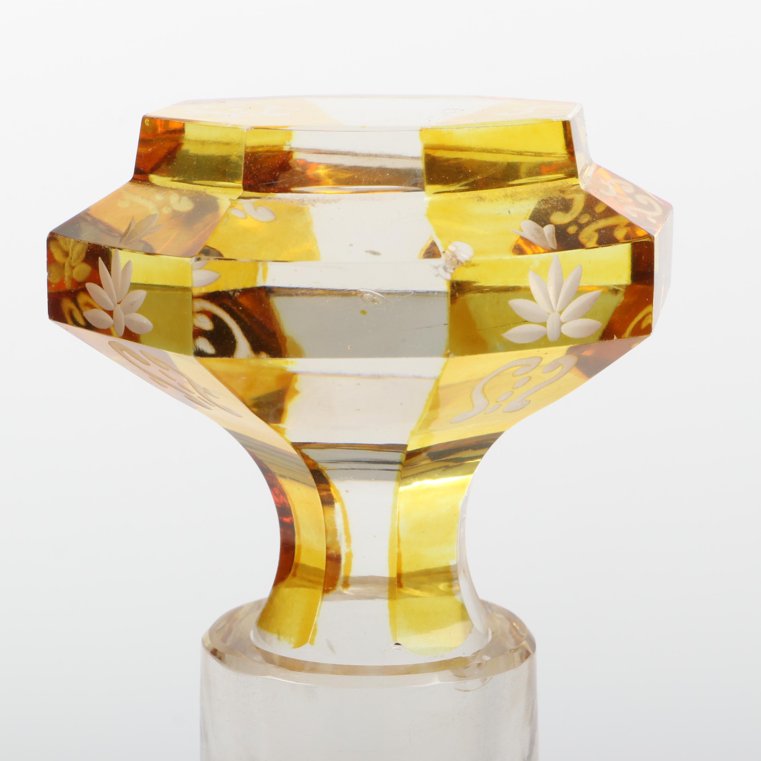 Bohemian Amber Cut and Etched to Clear Decanter, Late 19th/ Early 20th Century