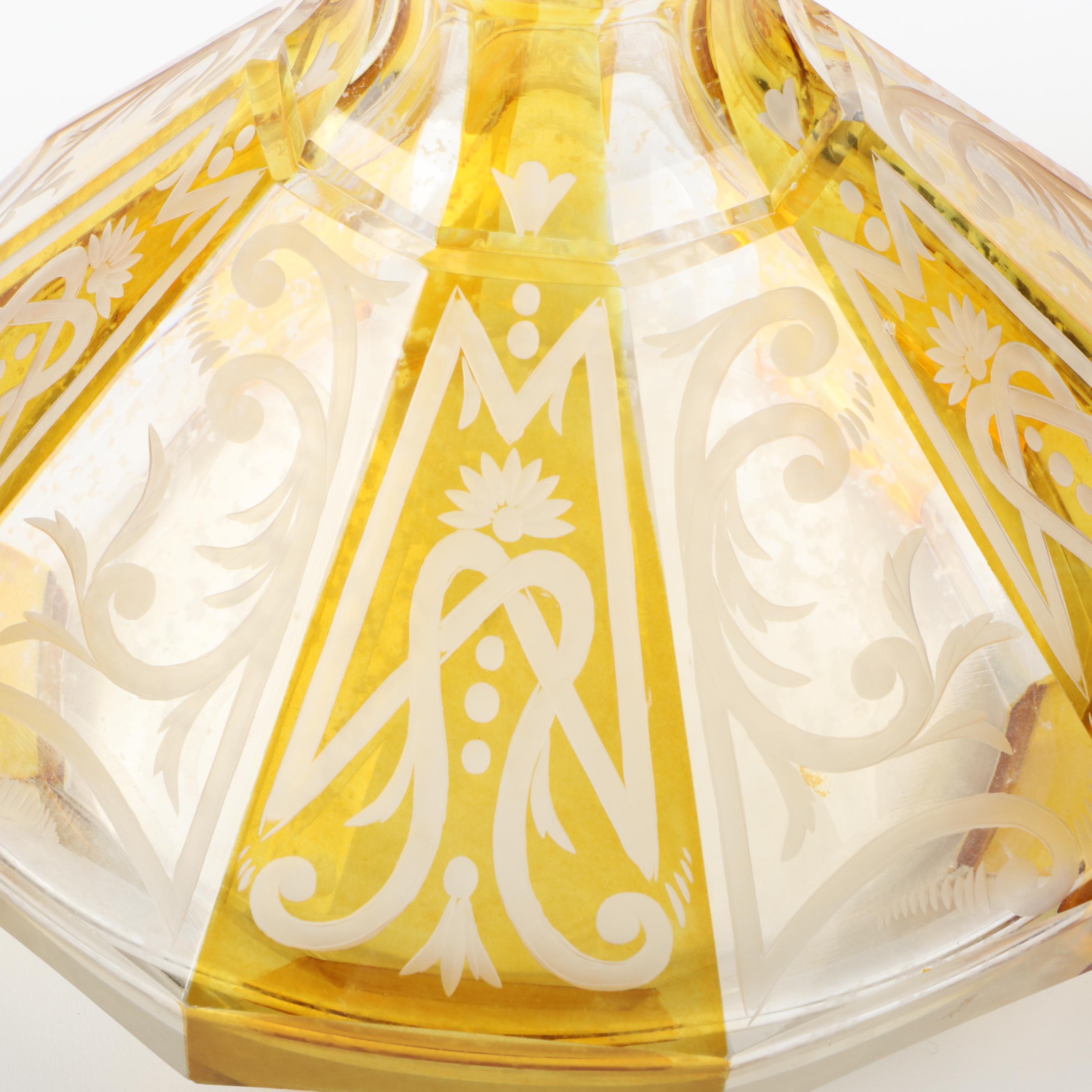 Bohemian Amber Cut and Etched to Clear Decanter, Late 19th/ Early 20th Century