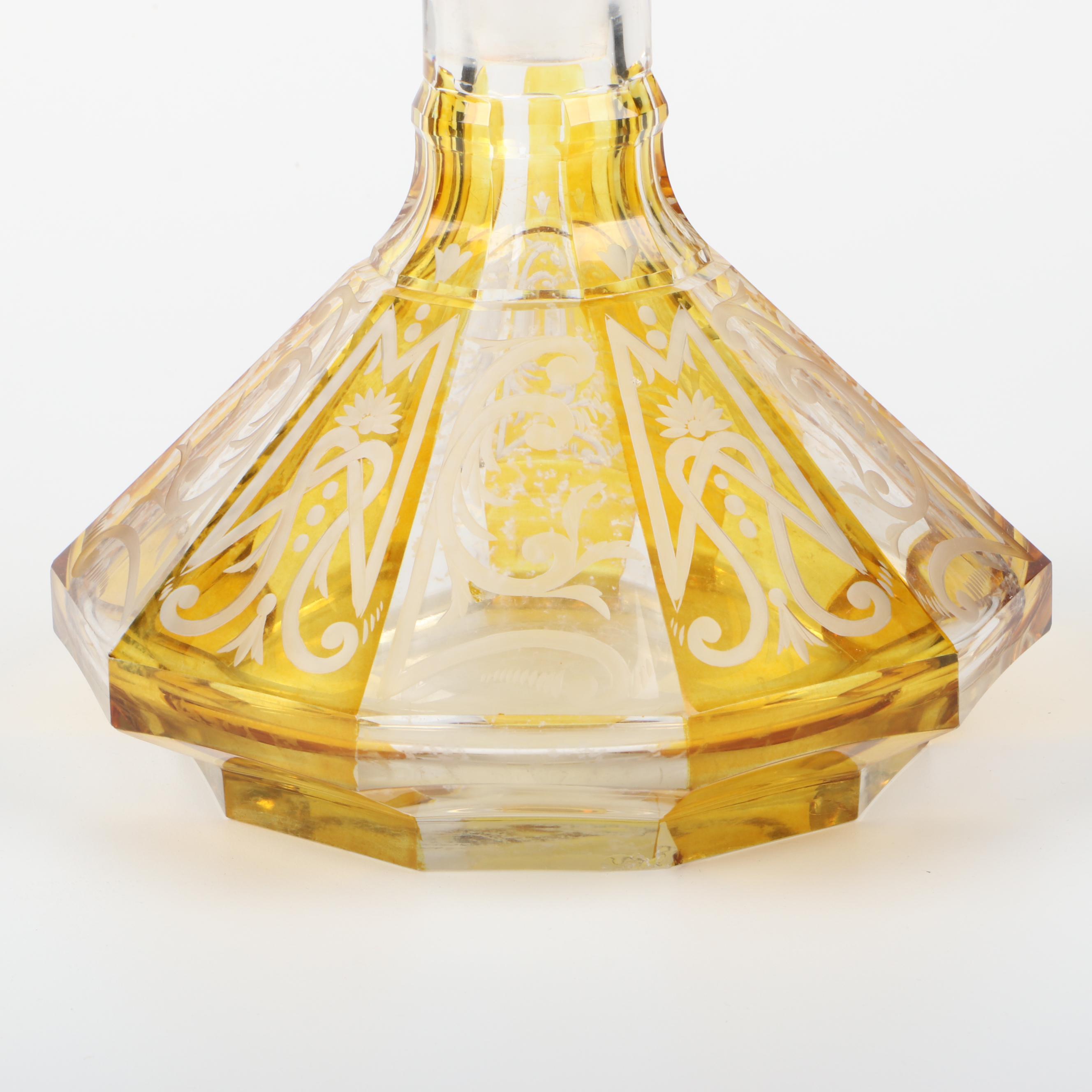 Bohemian Amber Cut and Etched to Clear Decanter, Late 19th/ Early 20th Century