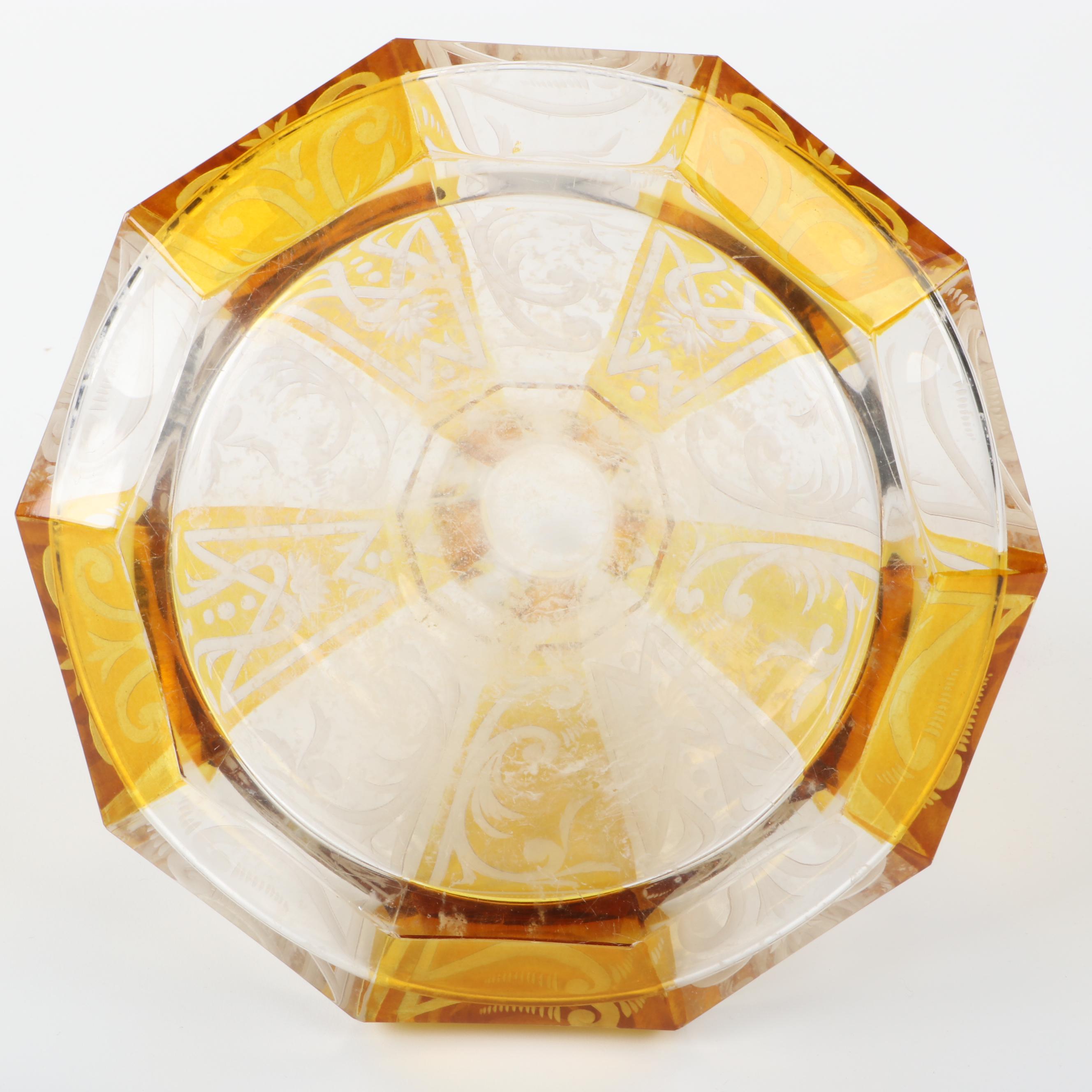 Bohemian Amber Cut and Etched to Clear Decanter, Late 19th/ Early 20th Century
