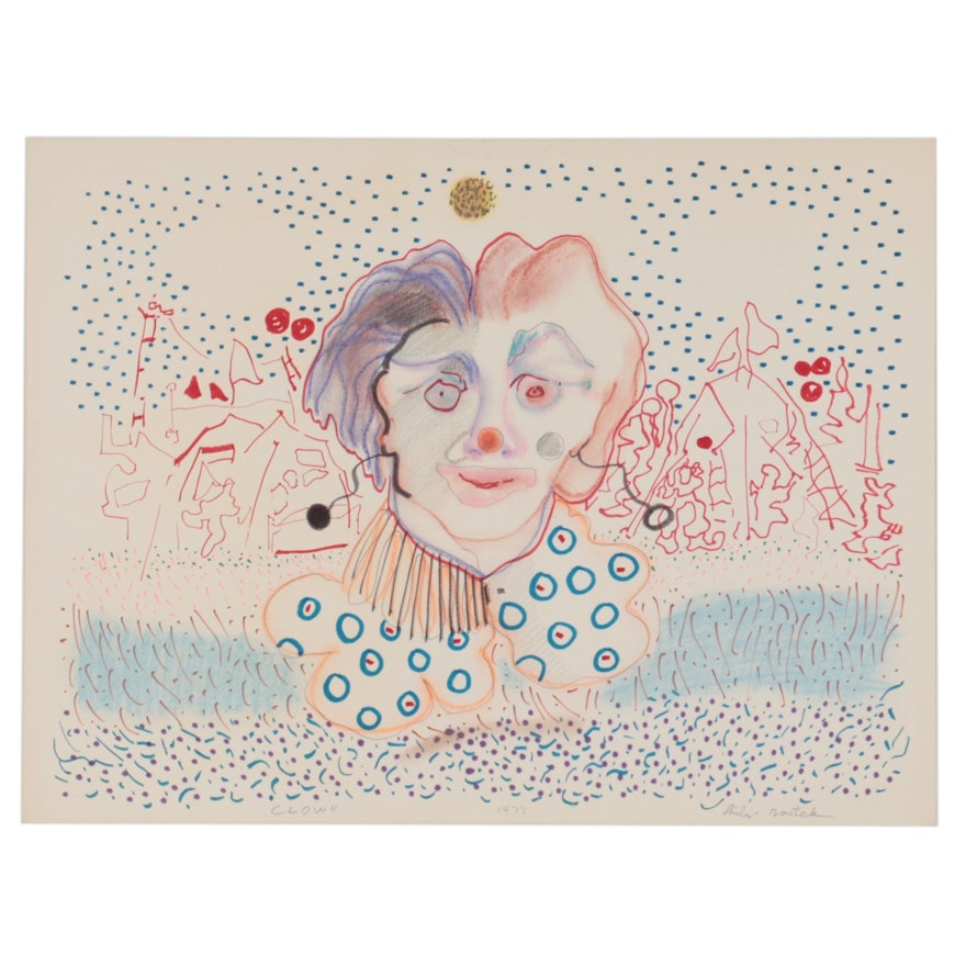 Philip the Transplant Mixed Media Drawing "Clown," 1977