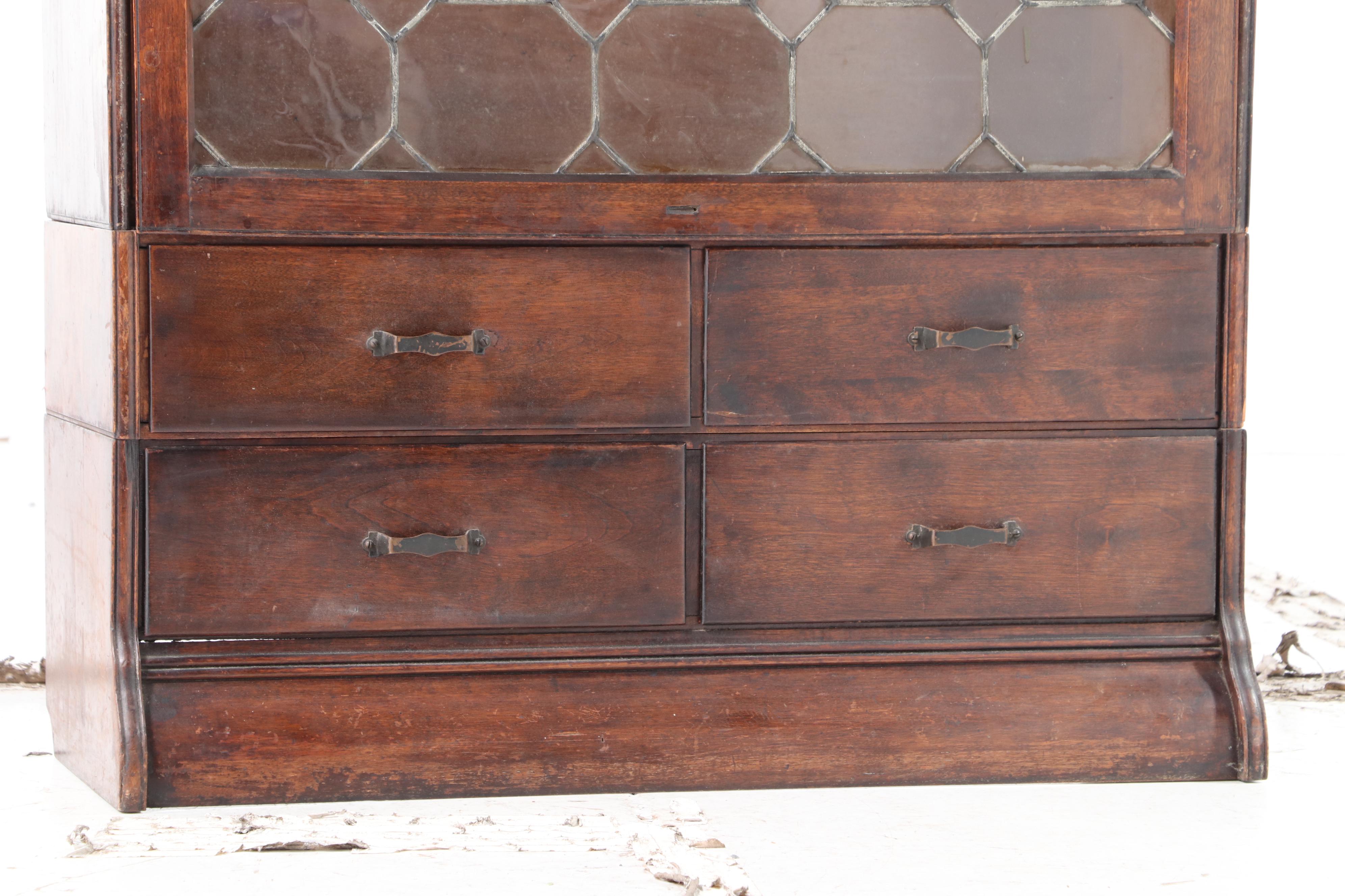 Camden Cabinet Co. "Hale" Mahogany & Leaded Glass Barrister's Secretary Bookcase