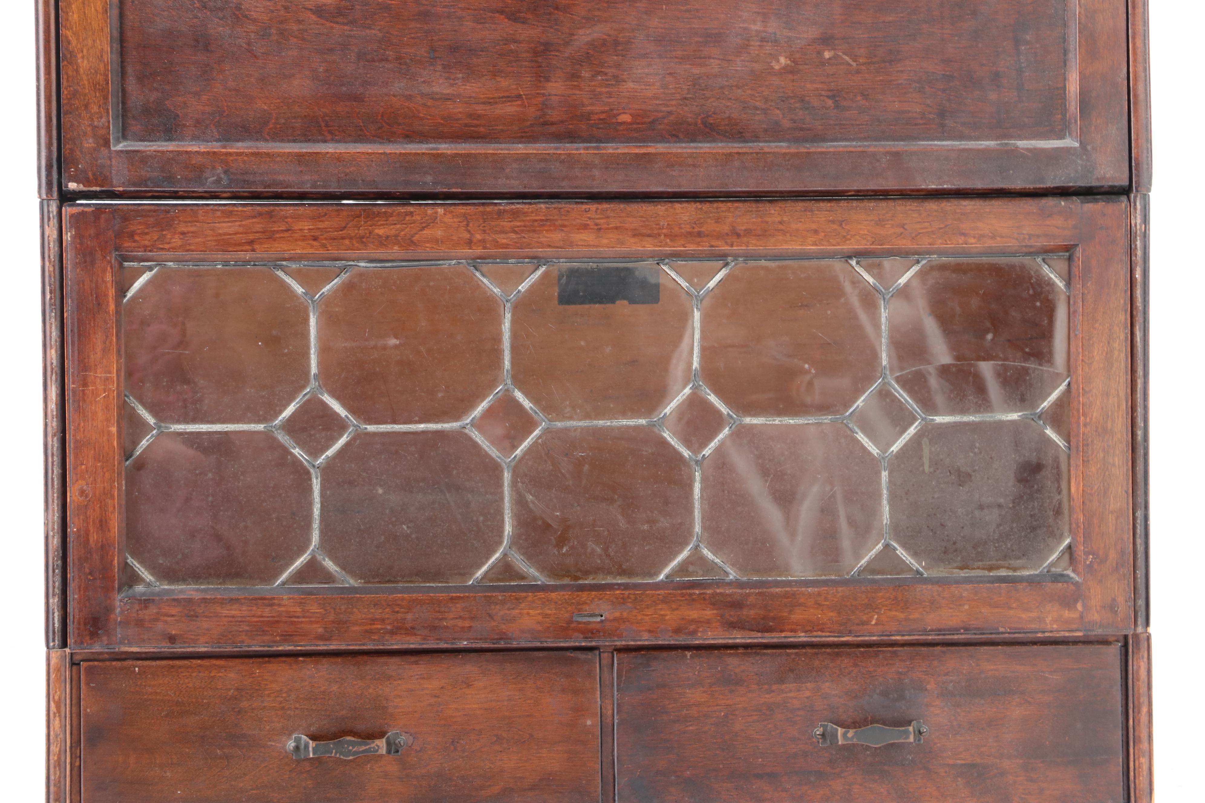 Camden Cabinet Co. "Hale" Mahogany & Leaded Glass Barrister's Secretary Bookcase