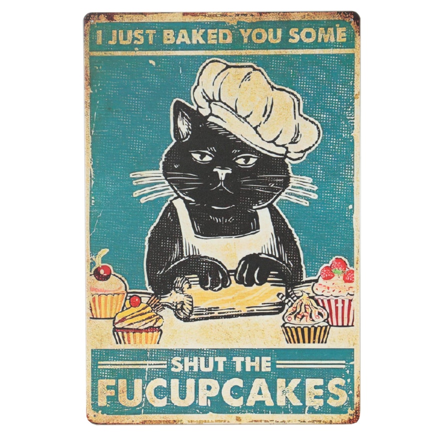 Contemporary Giclée of Black Cat Baking Cupcakes, 21st Century