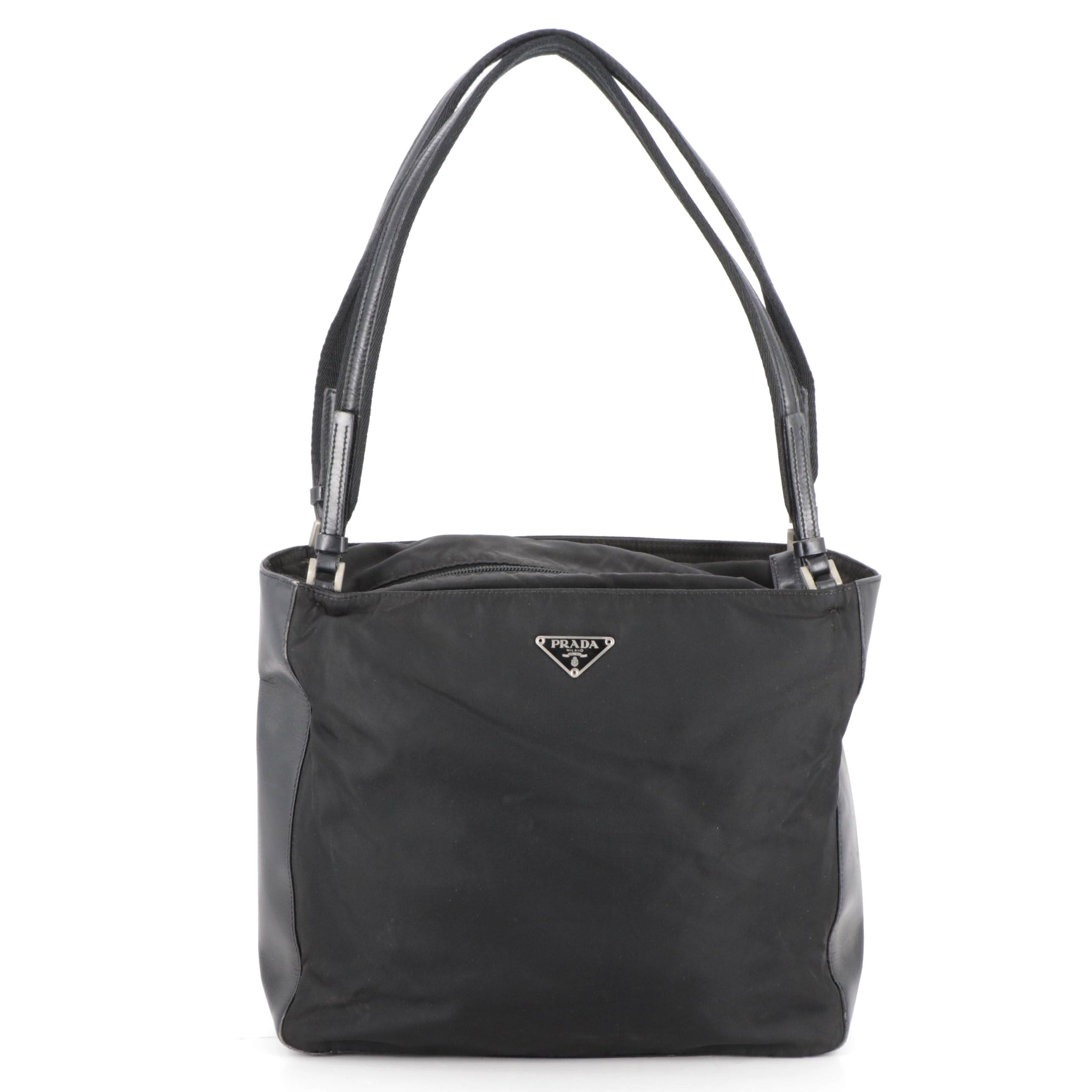 Prada Shoulder Bag in Black Tessuto Nylon and Smooth Leather