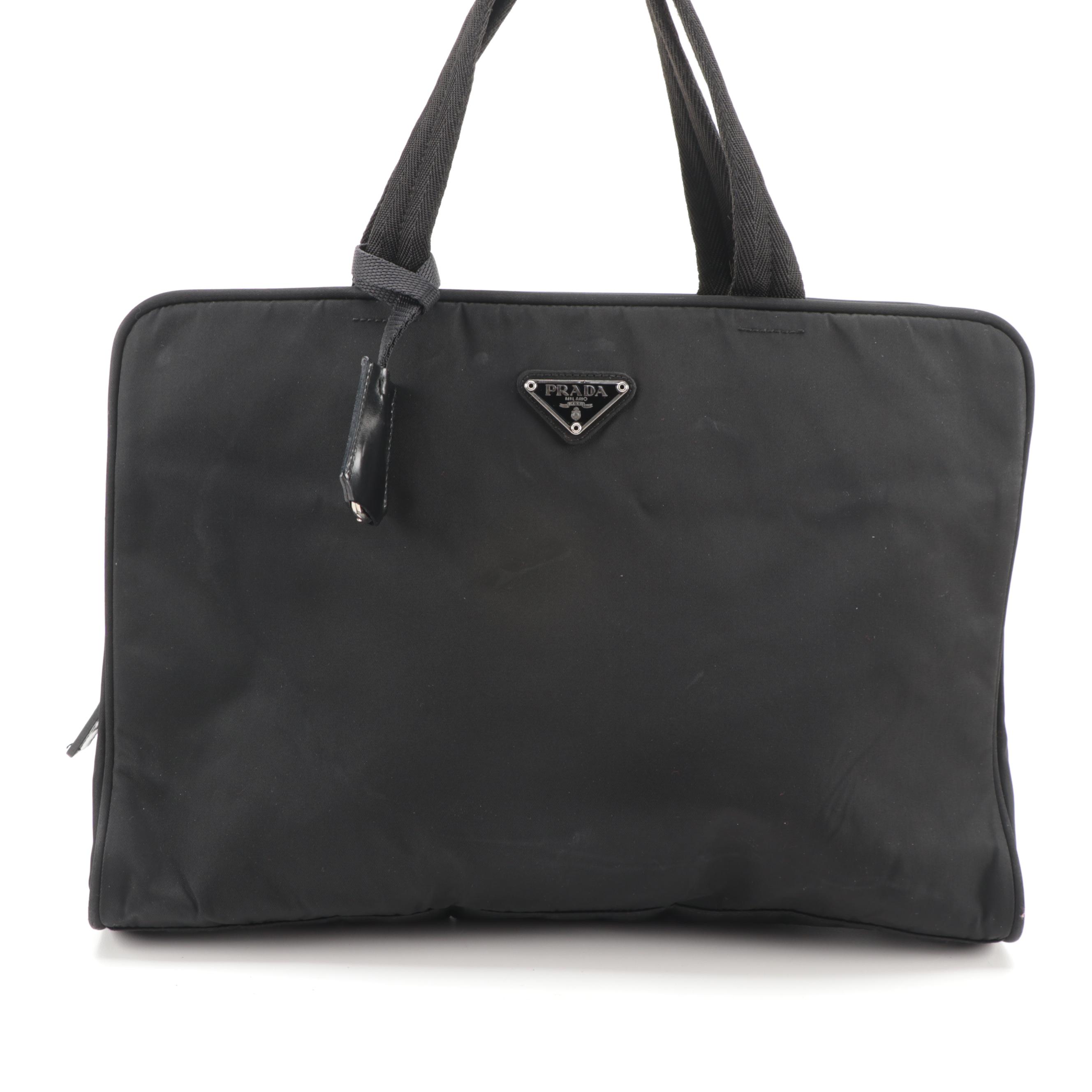 Prada Laptop Top Handle Bag in Black Tessuto Nylon