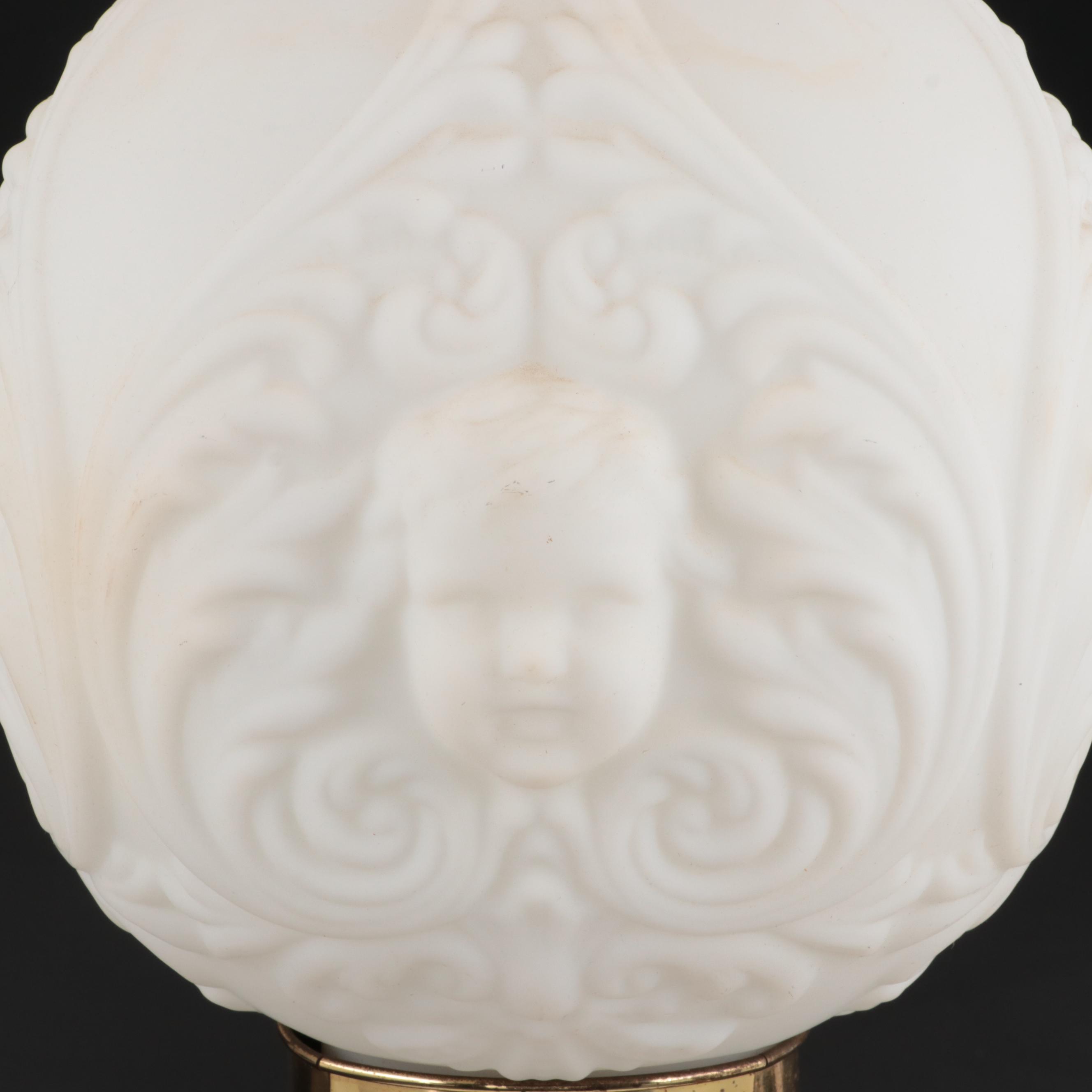 Victorian Milk Glass Double Globe Cherub Face Converted Parlor Oil Lamp