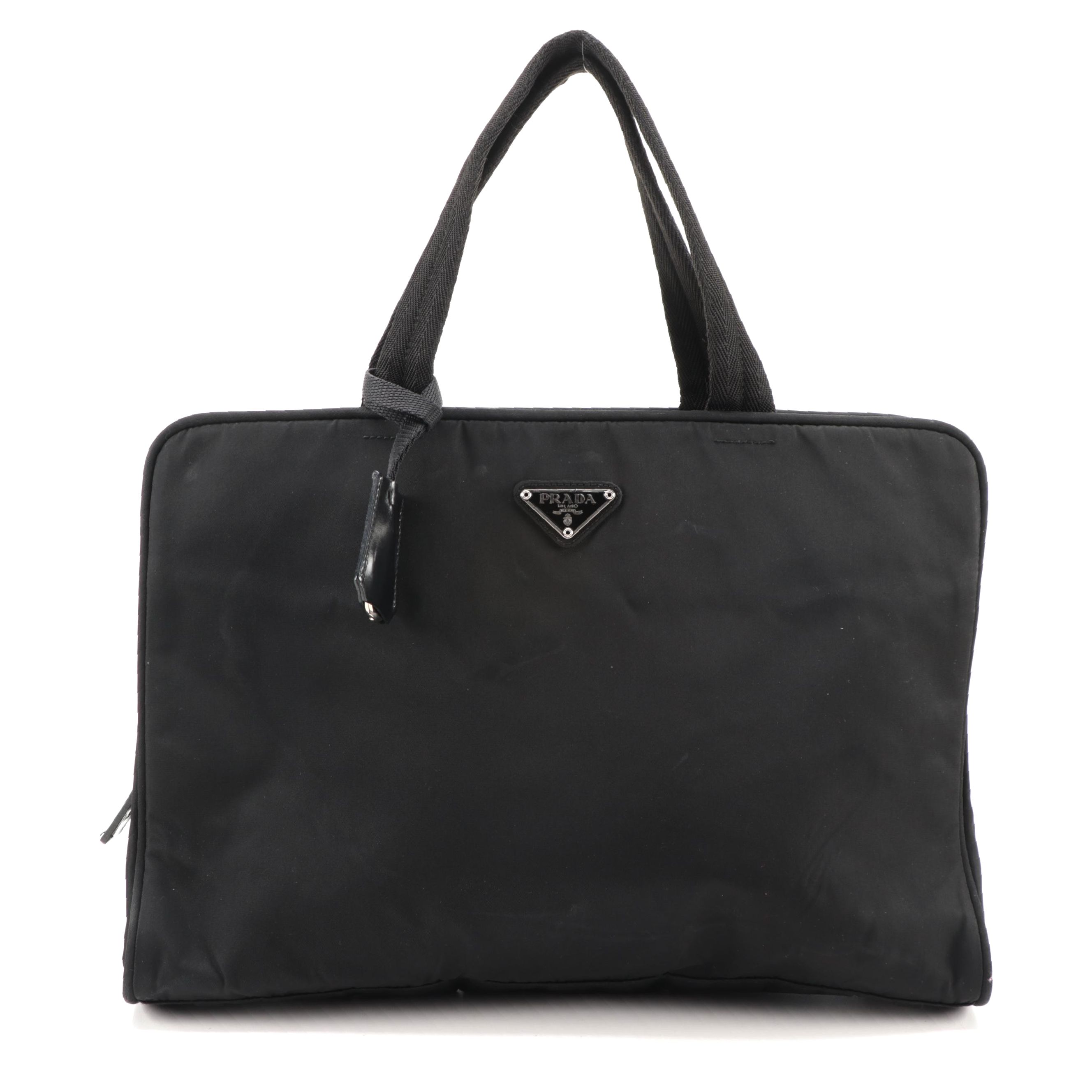 Prada Laptop Top Handle Bag in Black Tessuto Nylon