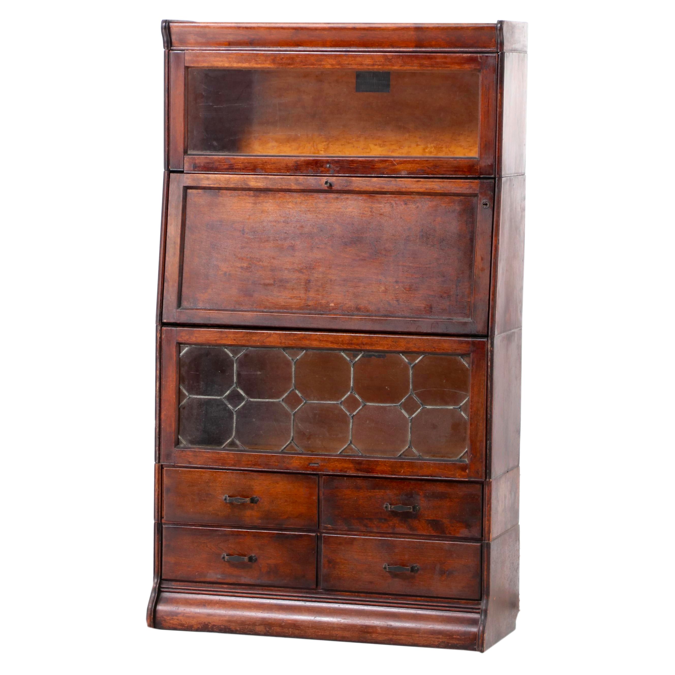 Camden Cabinet Co. "Hale" Mahogany & Leaded Glass Barrister's Secretary Bookcase